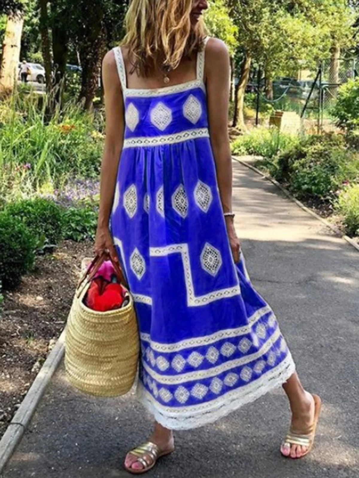 Sophie Paris | Robe maxi à imprimé bohème à col carré