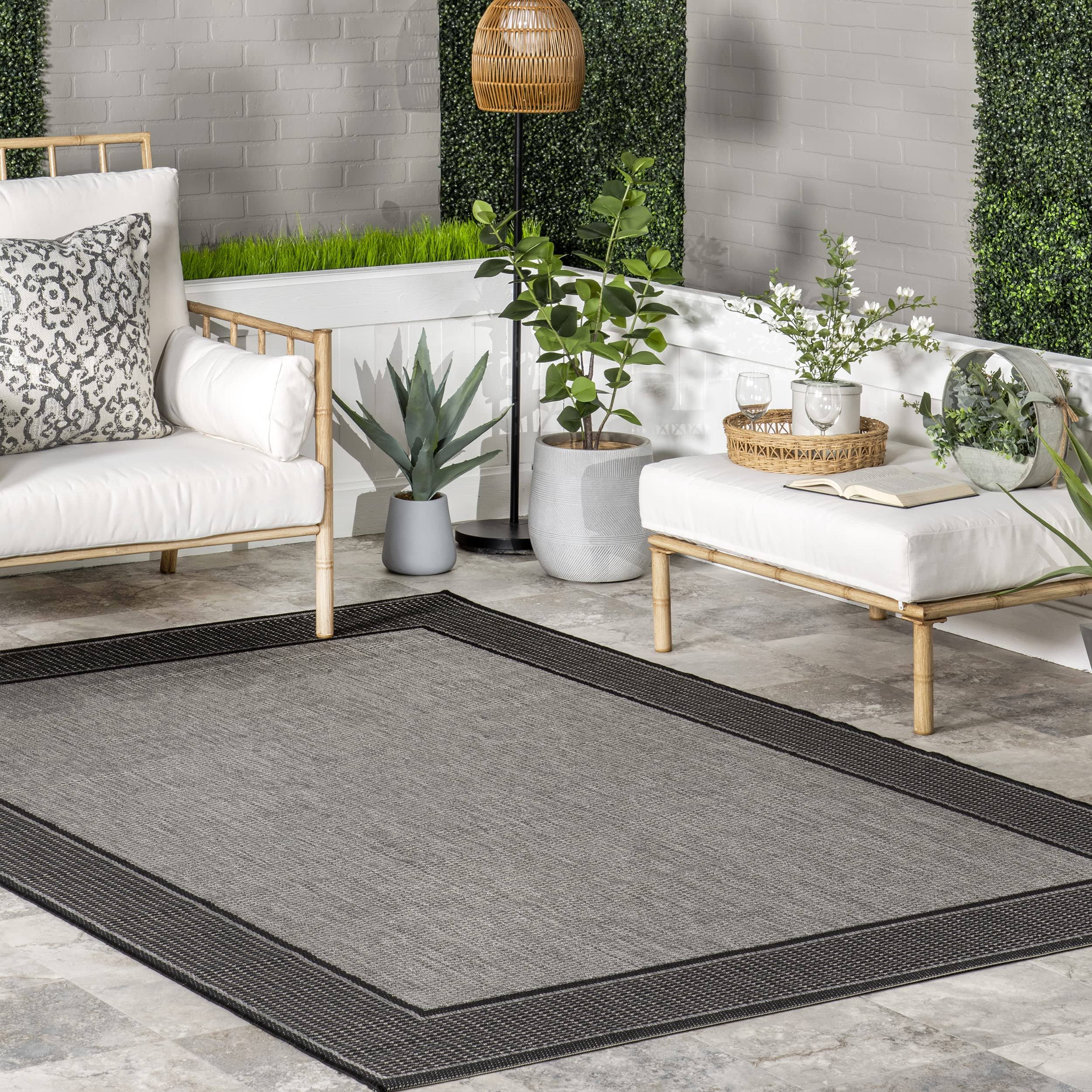 nuLOOM Gris Border Indoor/Outdoor Area Rug - Size: 3' x 4'