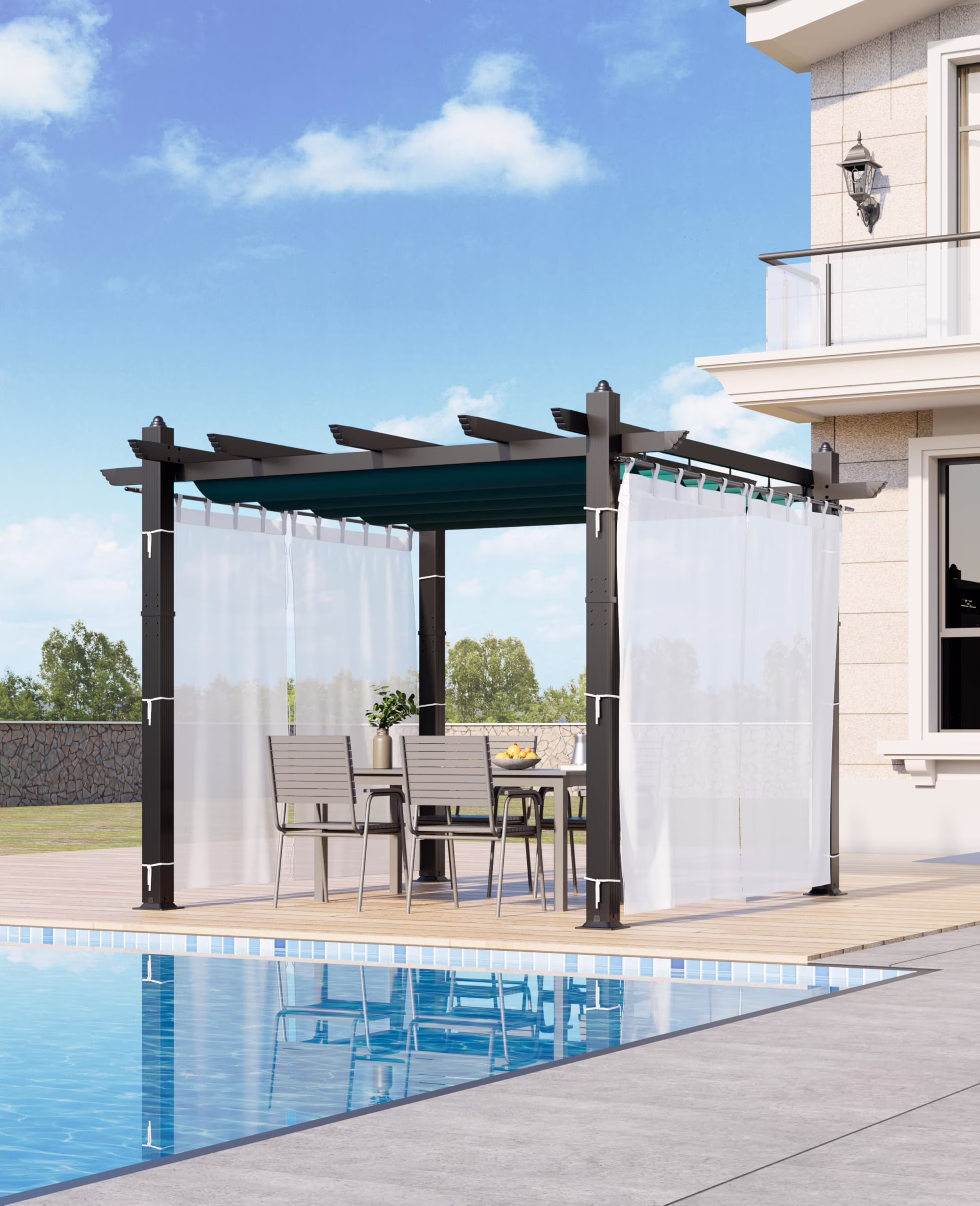 Outdoor Retractable Pergola with Sun Shade Canopy, 10' X 10'/10' X 13'  Patio Metal Shelter for Garden Porch Beach Pavilion Grill Gazebo, Modern Yard Grape Trellis Pergola