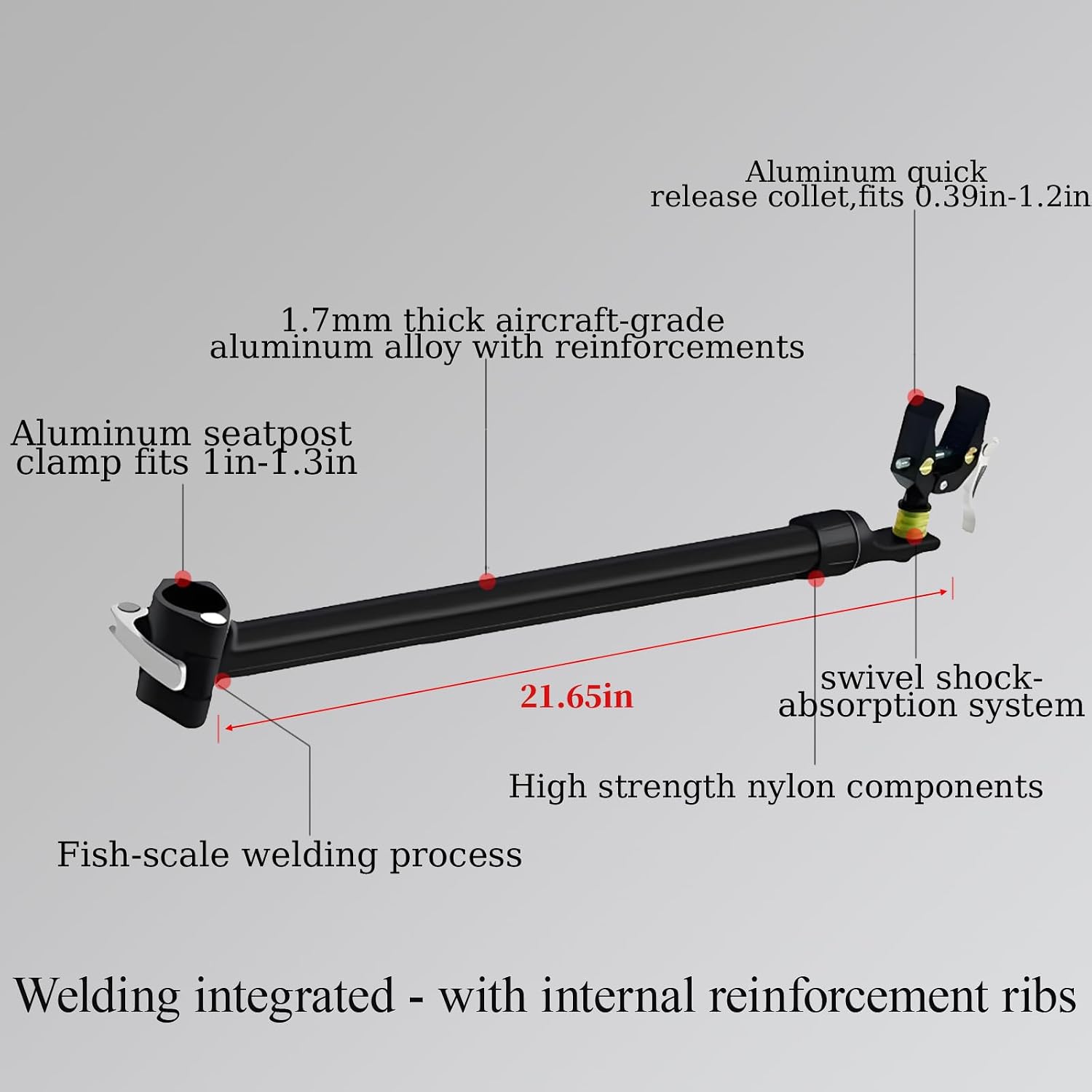 Bike Trailer Hitch for Wagon Camping Rolling Cart Collapsible Wagon with 360° Swivel Joint & Shock Absorber, Quick-Release Clamps for Folding Wagons, Pet Carts & Garden Trailers