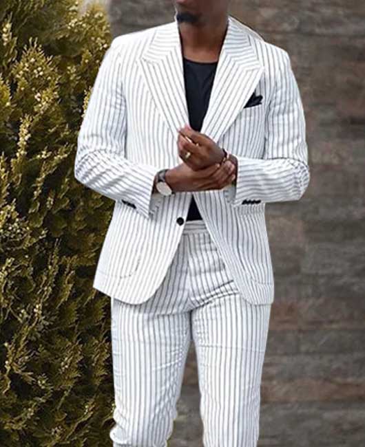 OK Elegant Ensemble blazer et pantalon à rayures blanches