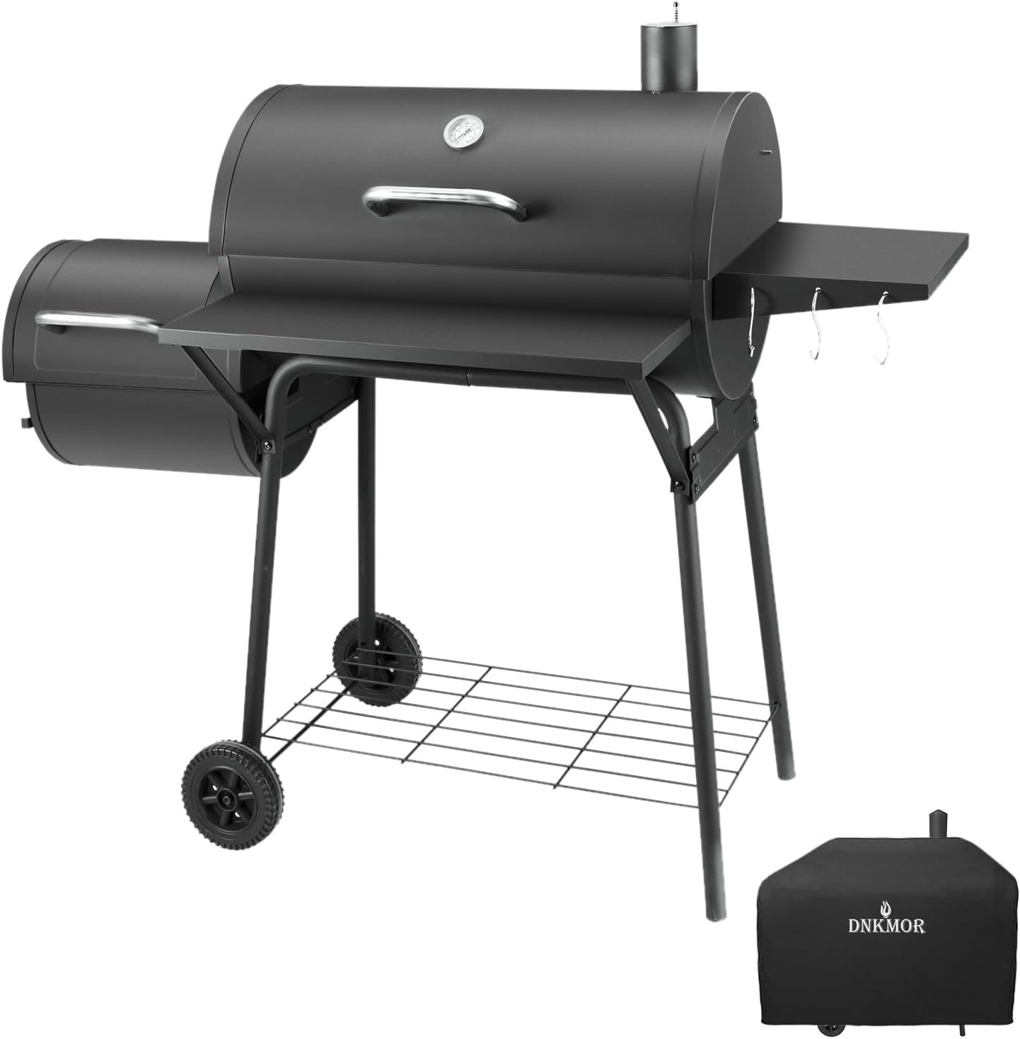 Charcoal Grill with Side Table, Barrel BBQ Grill with 500 Square Inches Cooking Area