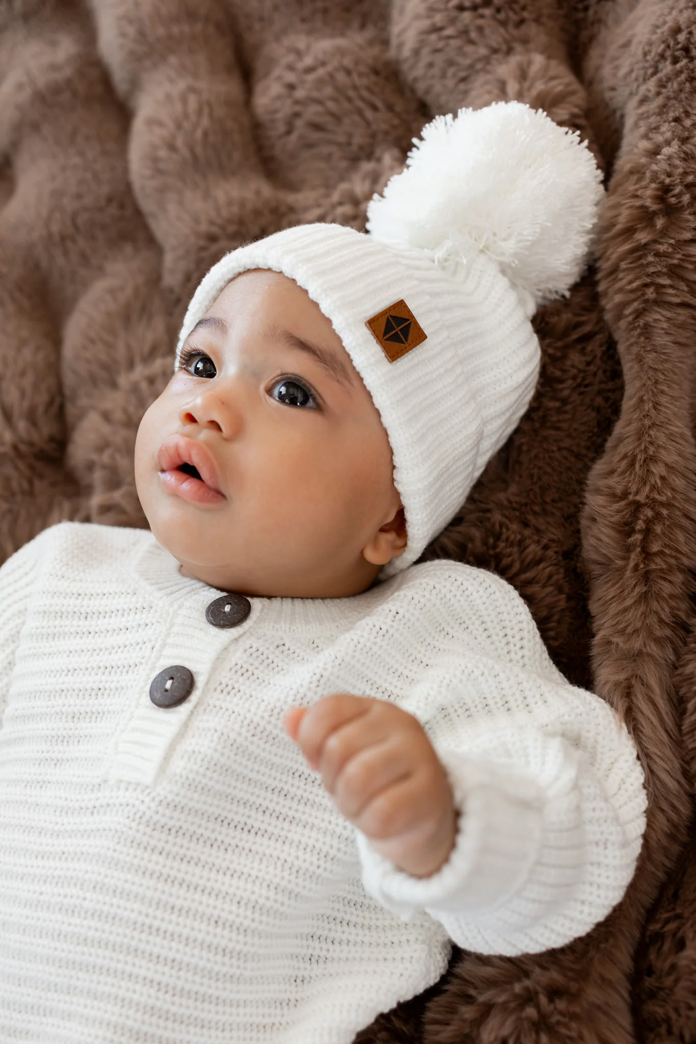 Chunky Knit Pom Beanie in Cloud