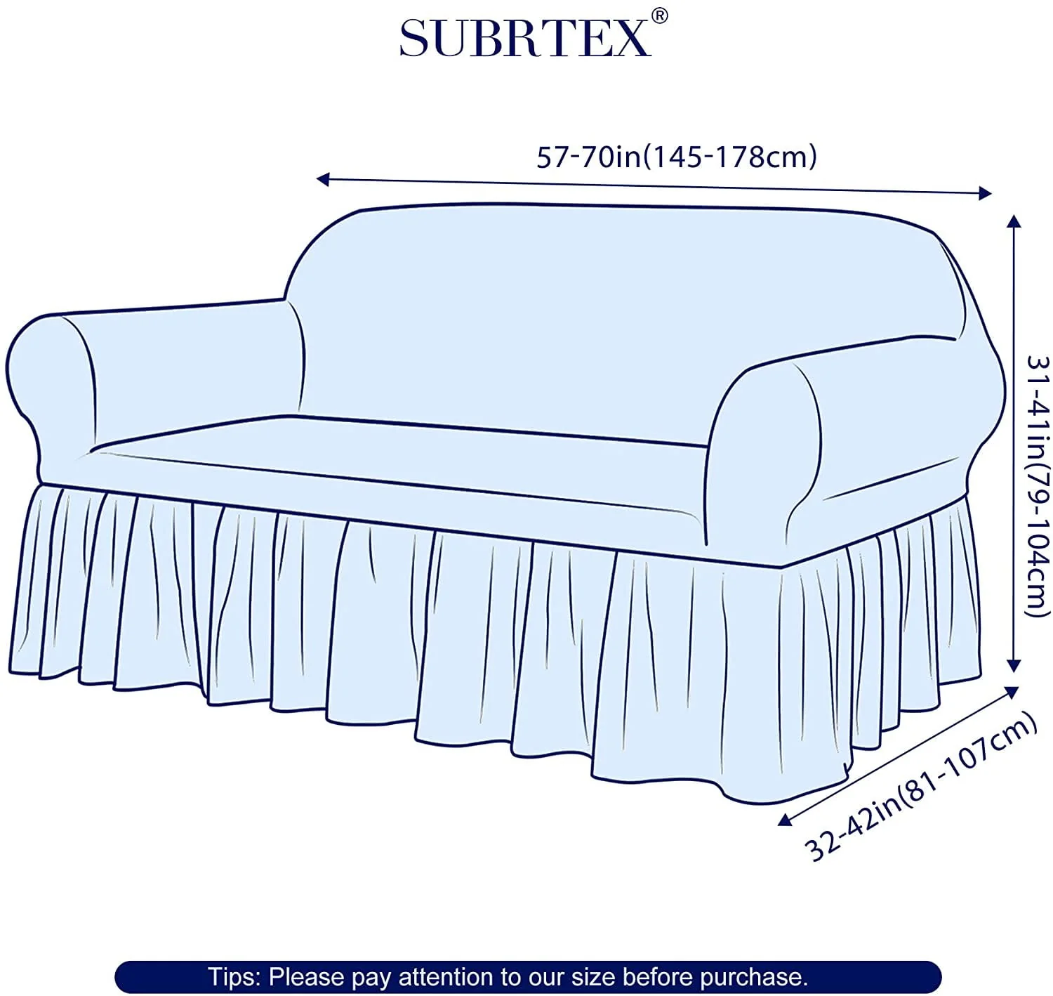 Subrtex 1 - Piece Seersucker Sofa Slipcover Skirt Stretch Couch Cover (Loveseat, Navy Blue)