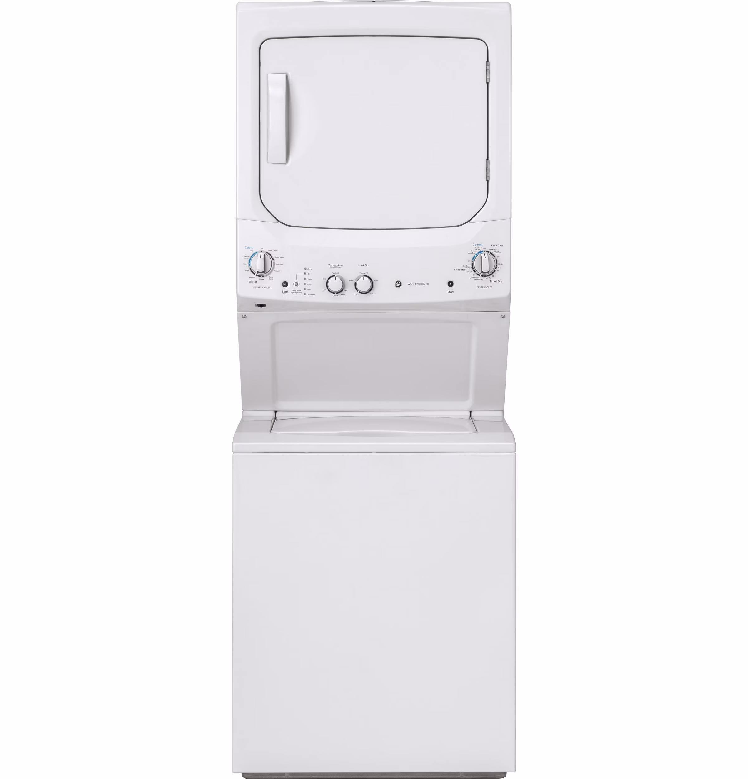 GE Unitized Spacemaker 3.8 DOE Cu. Ft. Stainless Steel Washer and 5.9 Cu. Ft. Gas Dryer