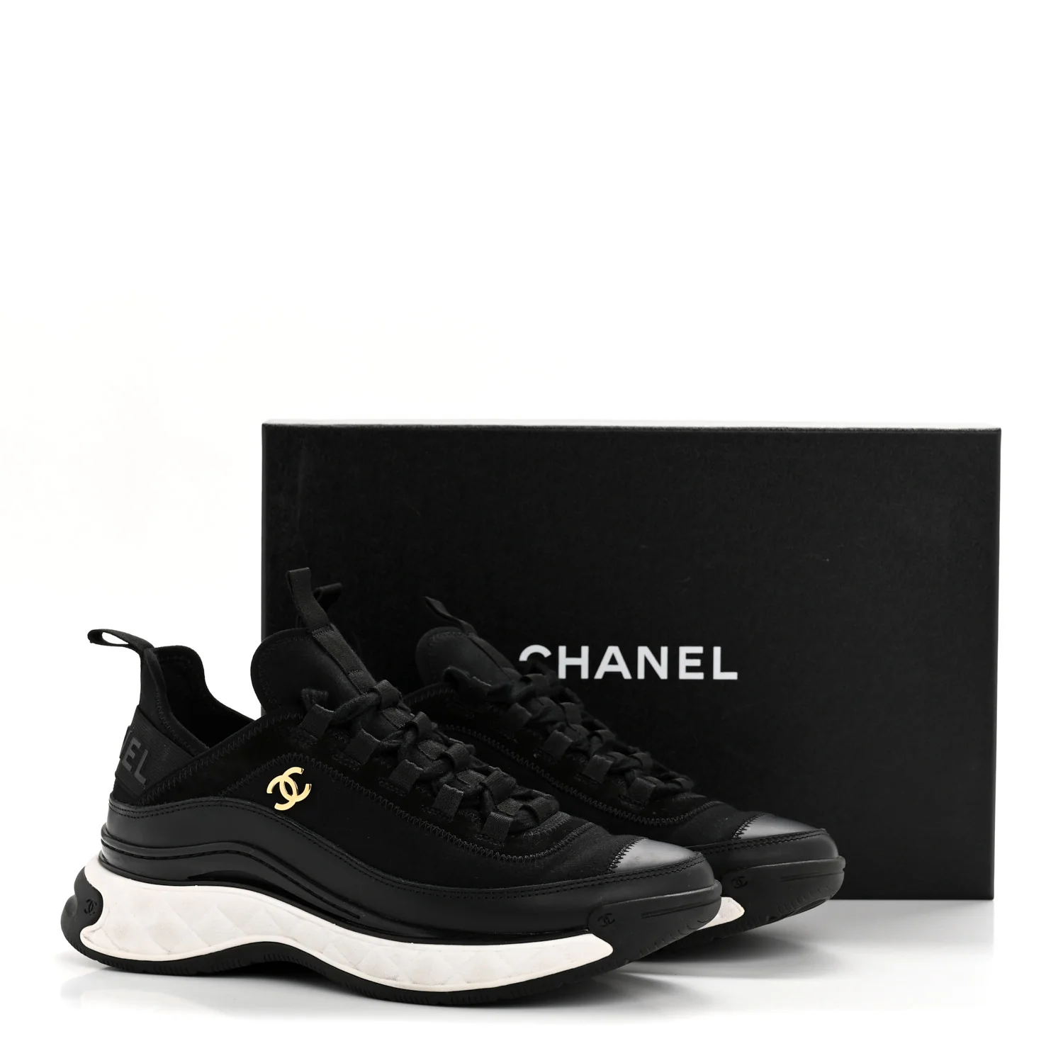 Velvet Calfskin Mixed Fibers CC Sneakers 38 Black