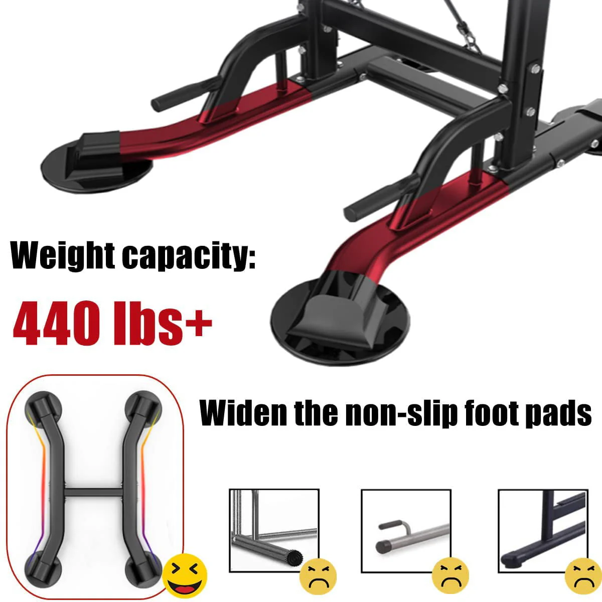PROHIKER Power Tower Dip Station, Pull Up Bar Stand Power Rack with Backrest and Resistance Band, Height Adjustable Strength Training Equipment for Fitness Home Workout, Black Image 7