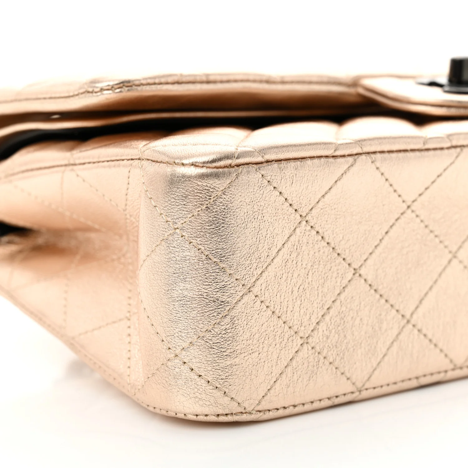 Metallic Lambskin Quilted Medium Double Flap Gold Black