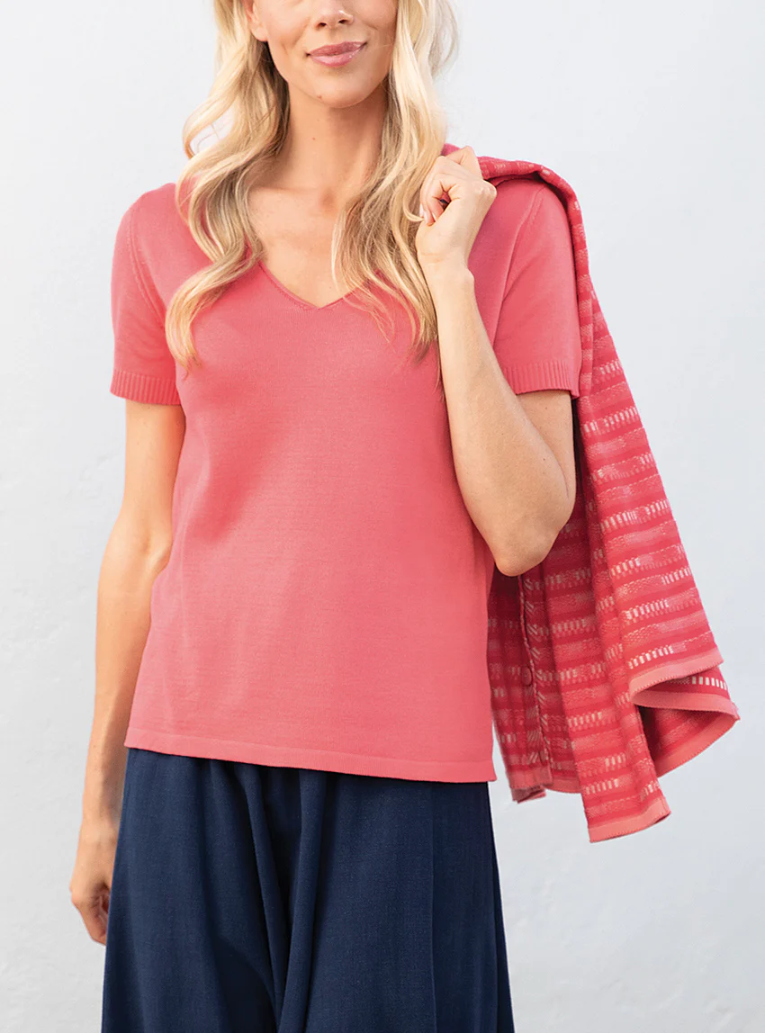 Pull femme manches courtes en coton Rose