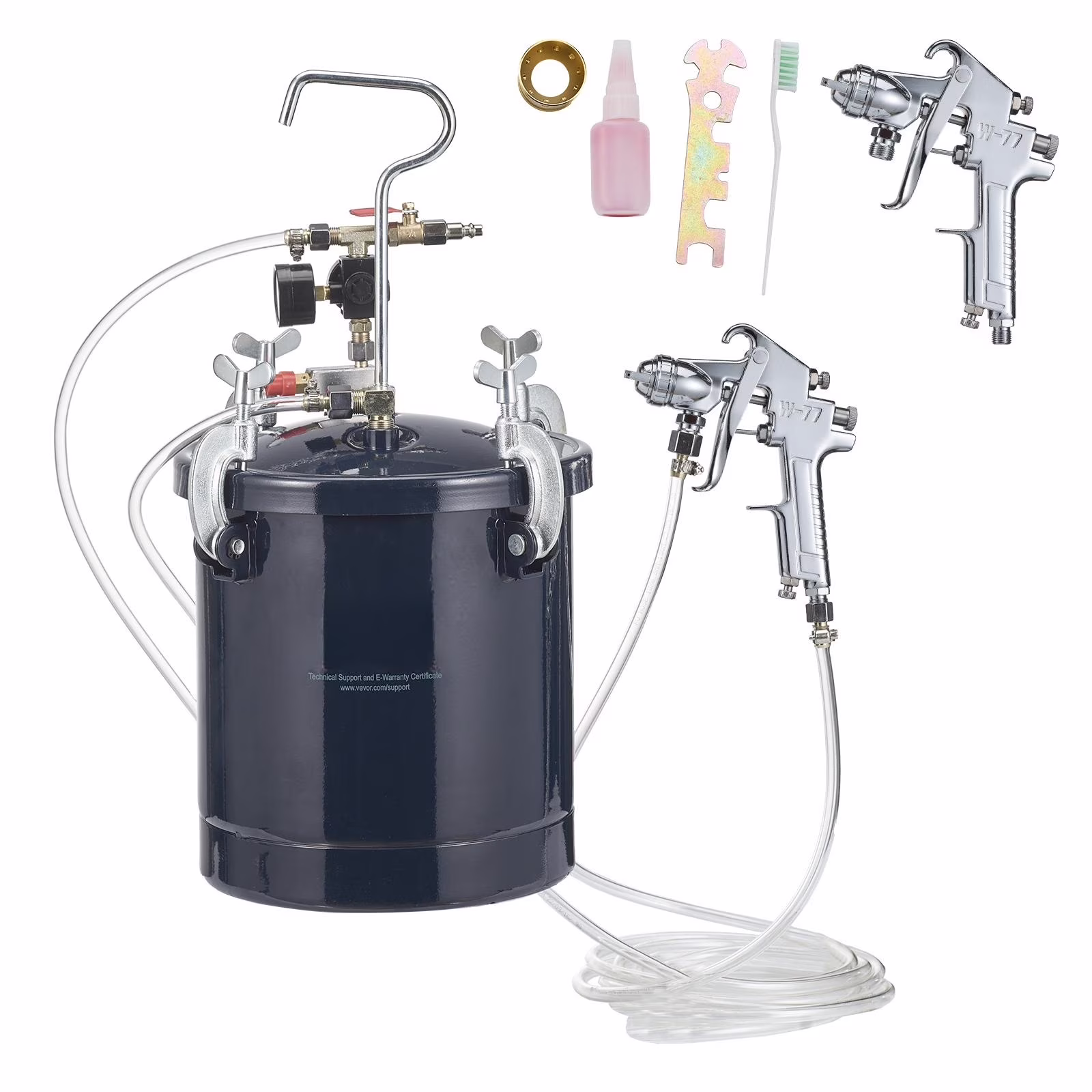 SKYSHALO Spray Paint Pressure Pot Tank, 10 L/2.5gal Air Paint Pressure Pot, 1.5mm+4mm Two Nozzles Two Spray Paint Guns for Industry Home Decor Architecture Construction Automotive Painting, 60PSI Max