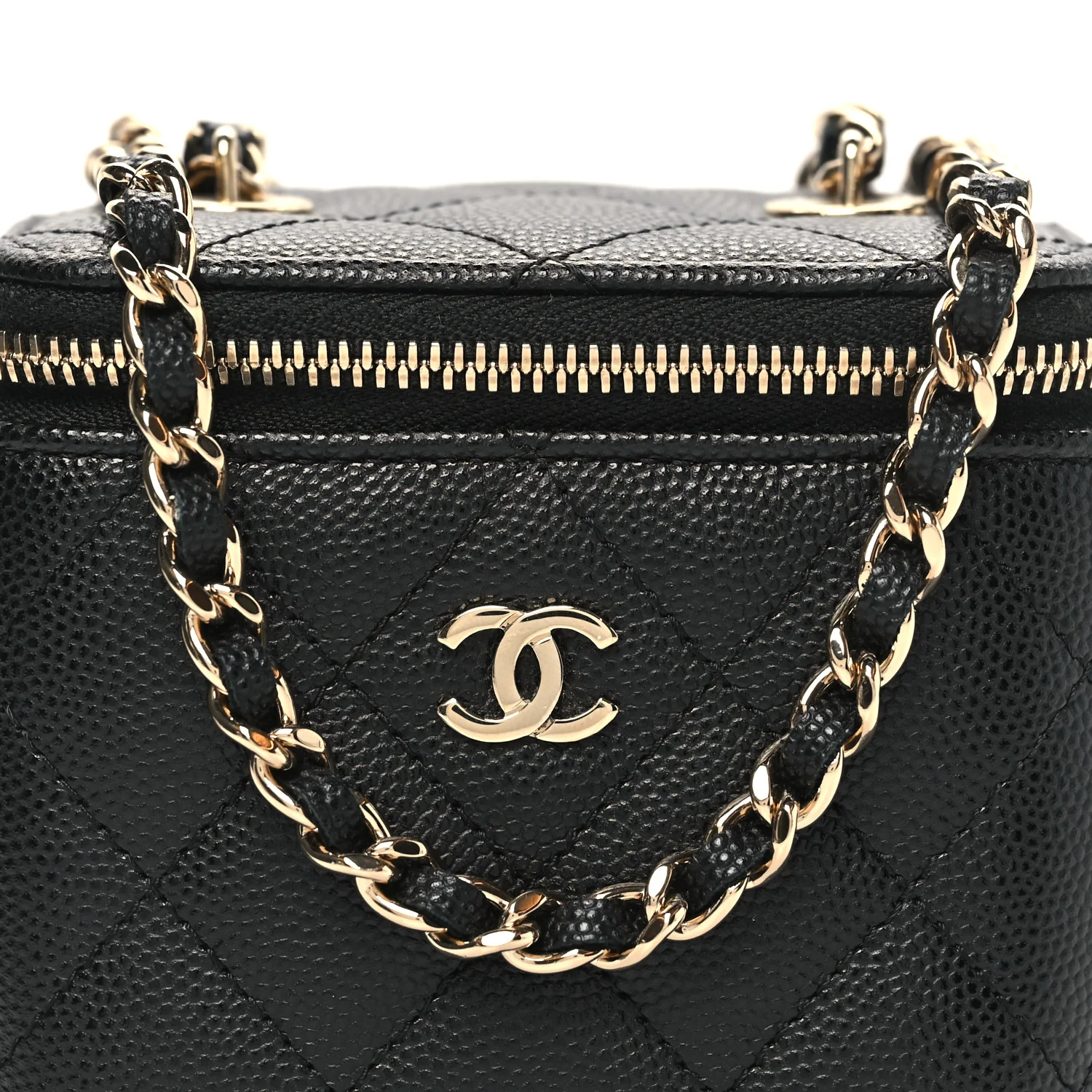 Caviar Quilted Mini Vanity Case With Chain Black