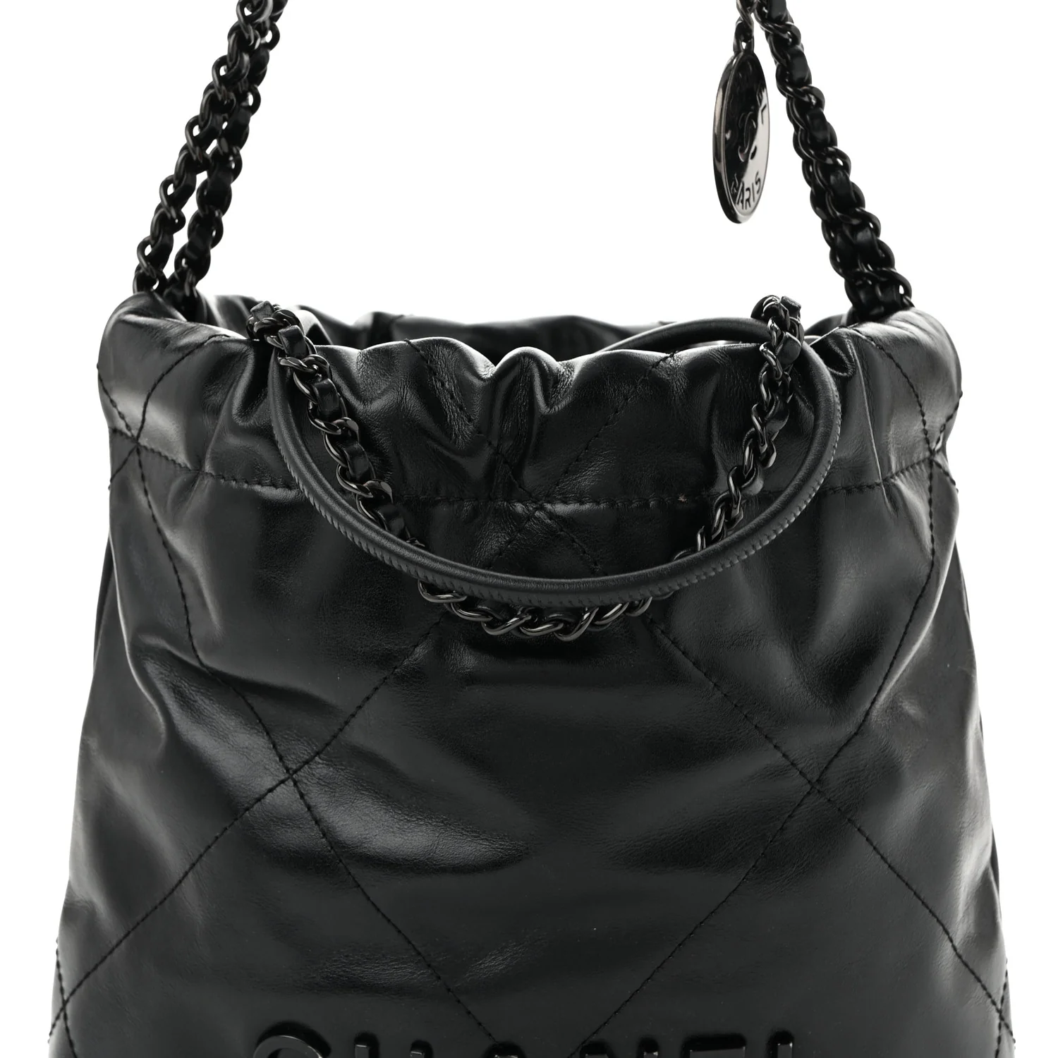 Shiny Calfskin Quilted Mini Chanel 22 So Black