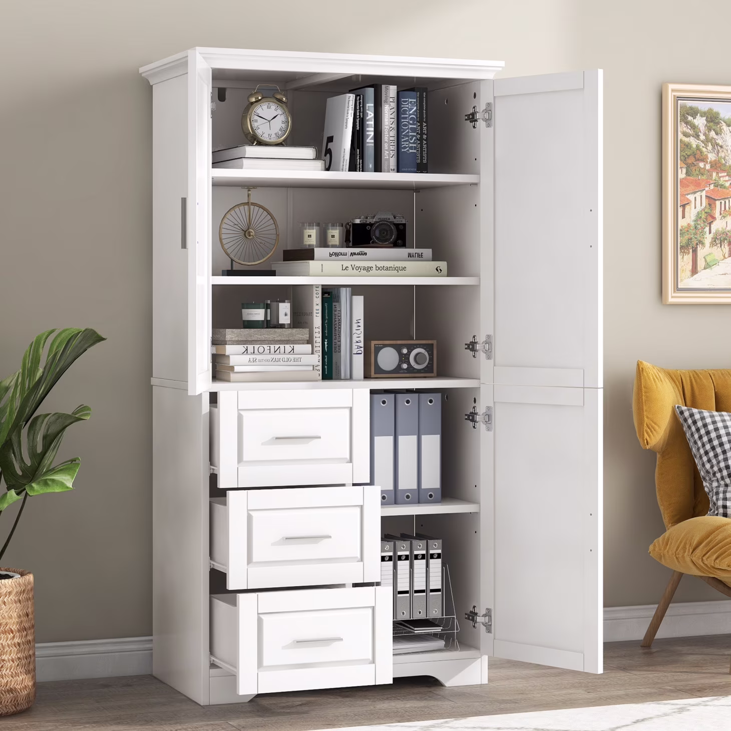 Bathroom Cabinet, 62.2" Tall Storage Cabinet with Doors and Shelves, Freestanding Linen Closet for Bathroom, Kitchen, Living Room, Grey(Grey) - Image 5