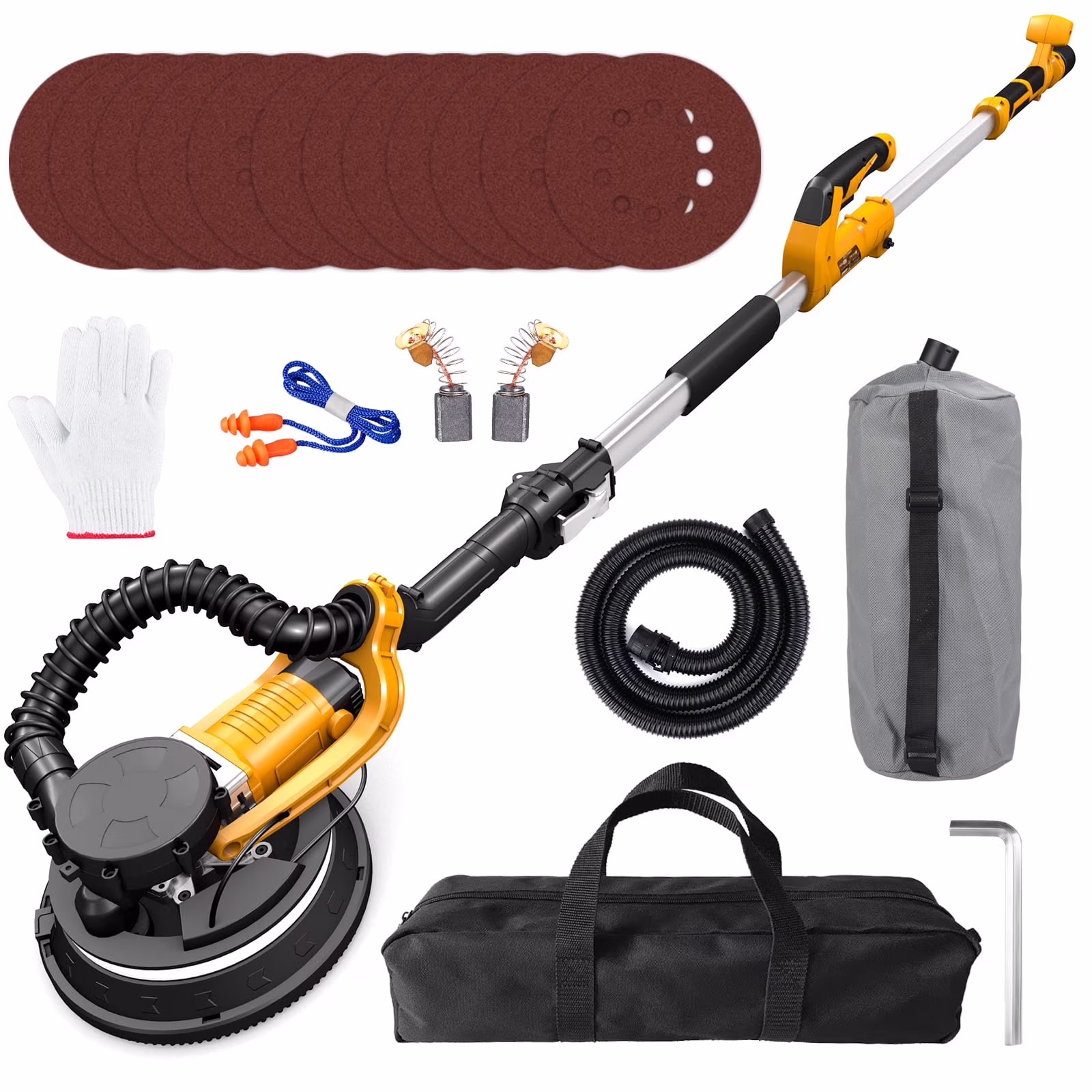 ZHJAN 880W Electric Drywall Sander with Vacuum, 5-Speed 2100RPM & LED, Adjustable Handle w/12 Sanding Discs & Dust Bag (59)