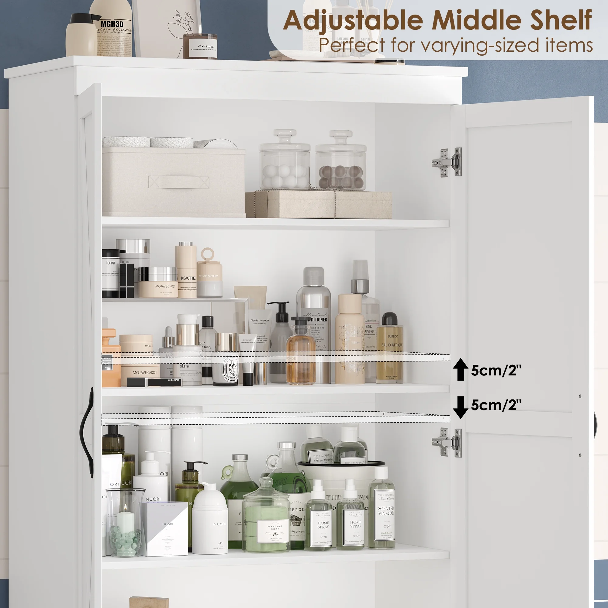 Homfa 70.3"h Bathroom Storage Cabinet, Farmhouse Linen Storage Cabinet with 2 Drawers, White