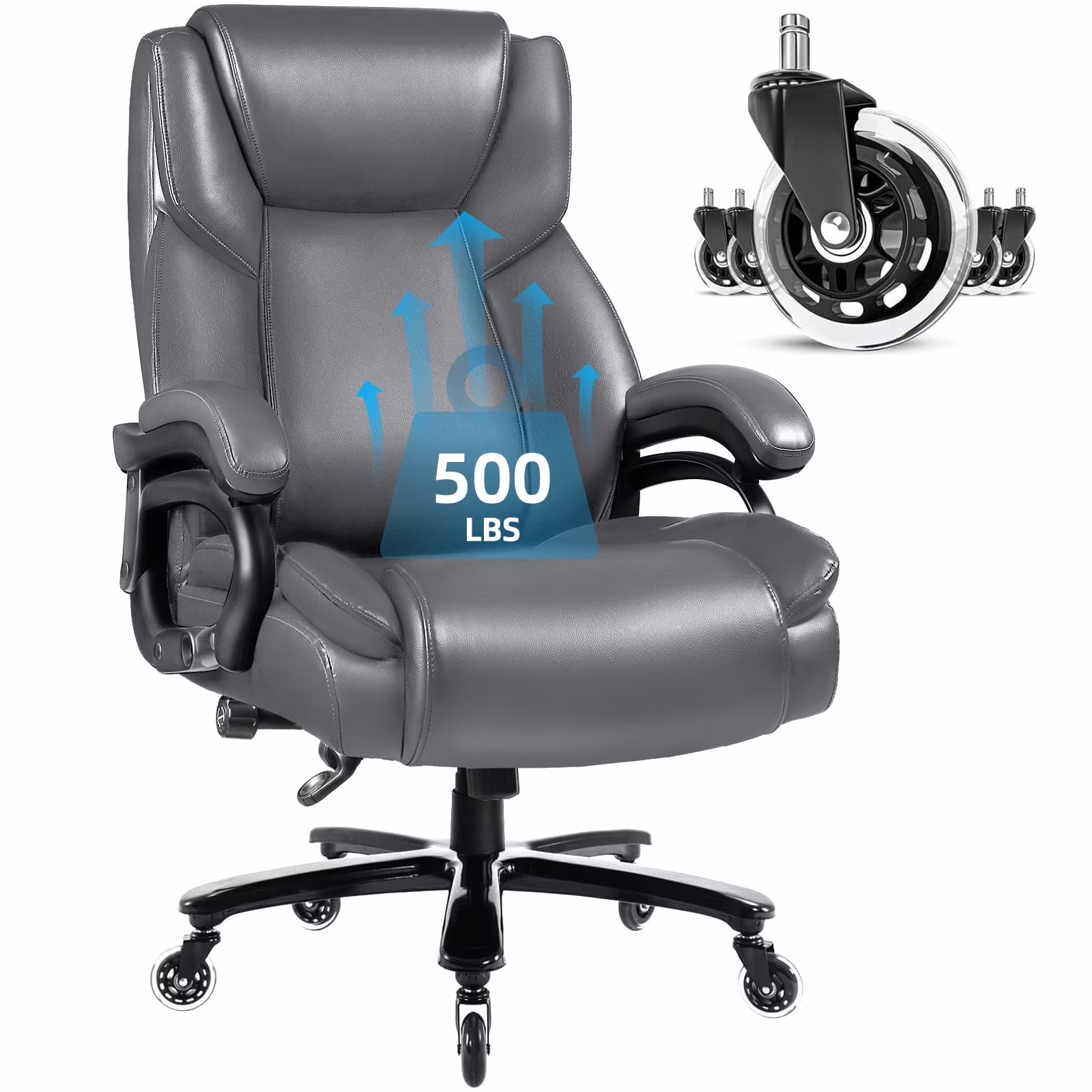 Heavy Duty Big and Tall Office Chair 500lbs with Adjustable Lumbar Support,High Back Office Chair for Adults(Black) - Image 9
