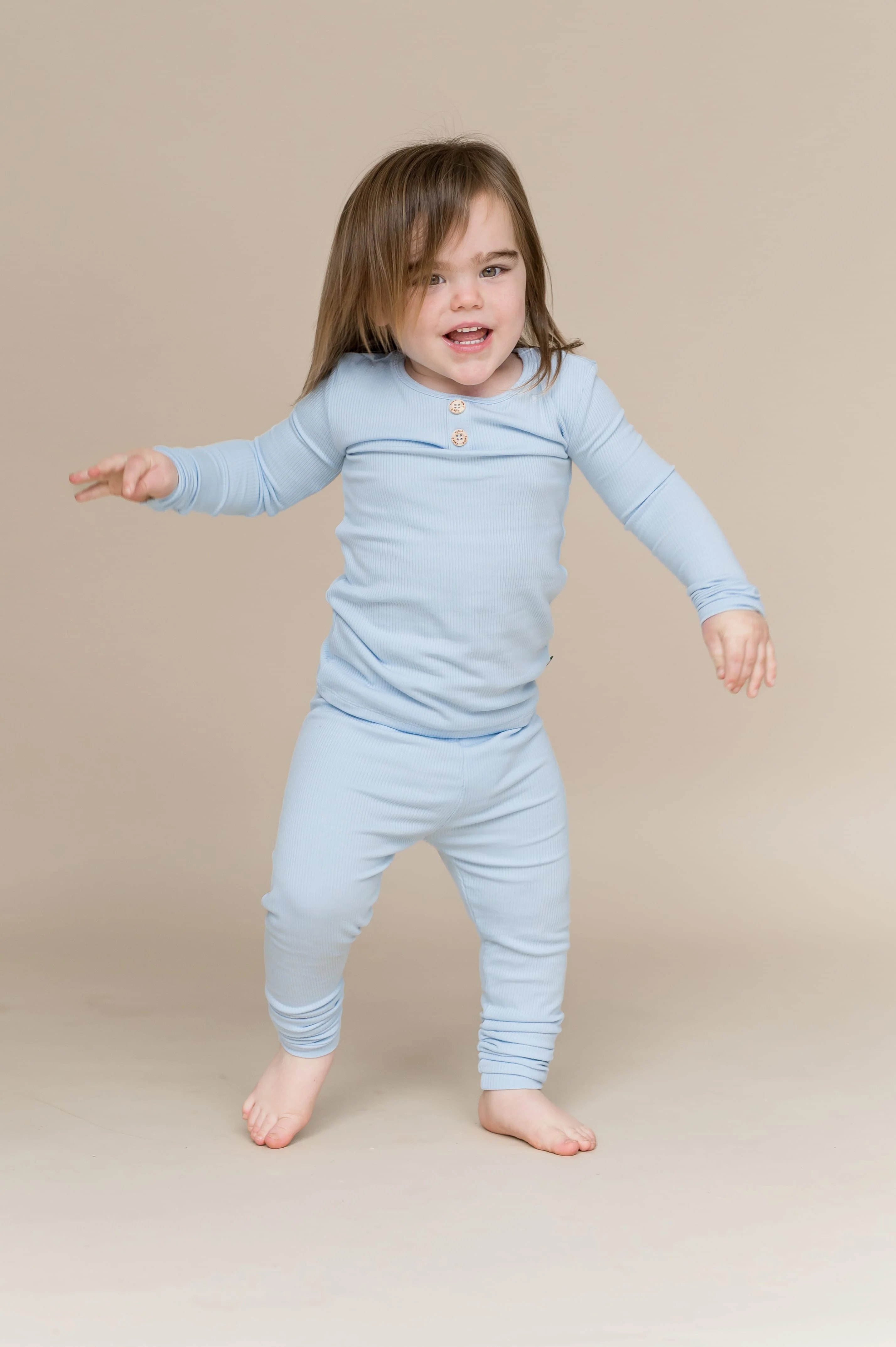 Ribbed Henley Set in Breeze
