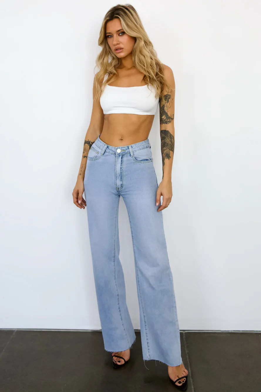 HELLO MOLLY DNM High Rise Wide Leg Denim Jeans Light Blue