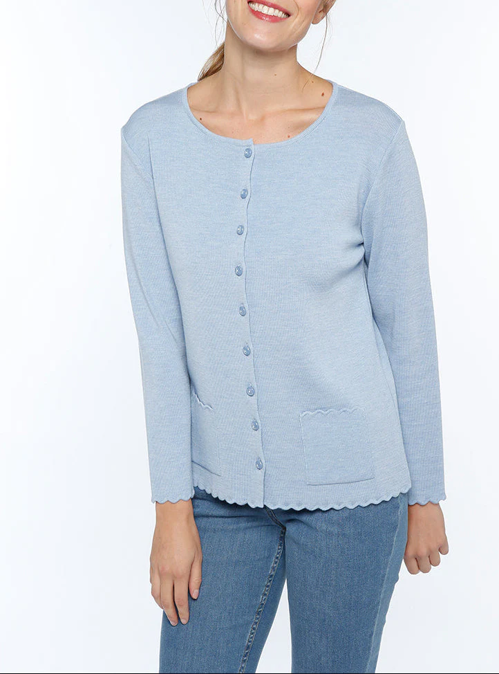 Cardigan femme en laine mérinos Bleu Ciel Chiné
