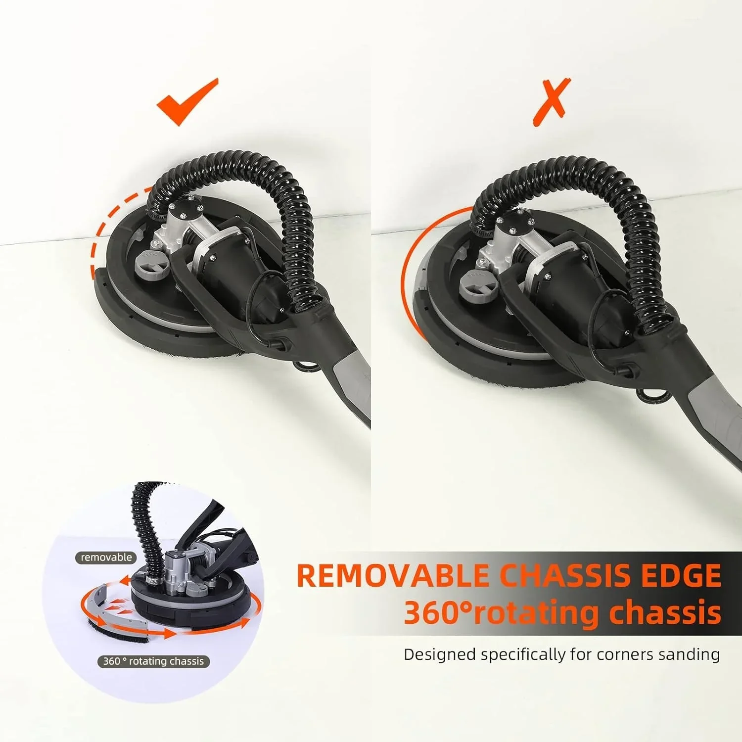 AOILE 750W Electric Drywall Sander with LED Light, 7 Variable Speeds, Extendable Handle, 14 Sanding Discs, Foldable Design, Dust Hose