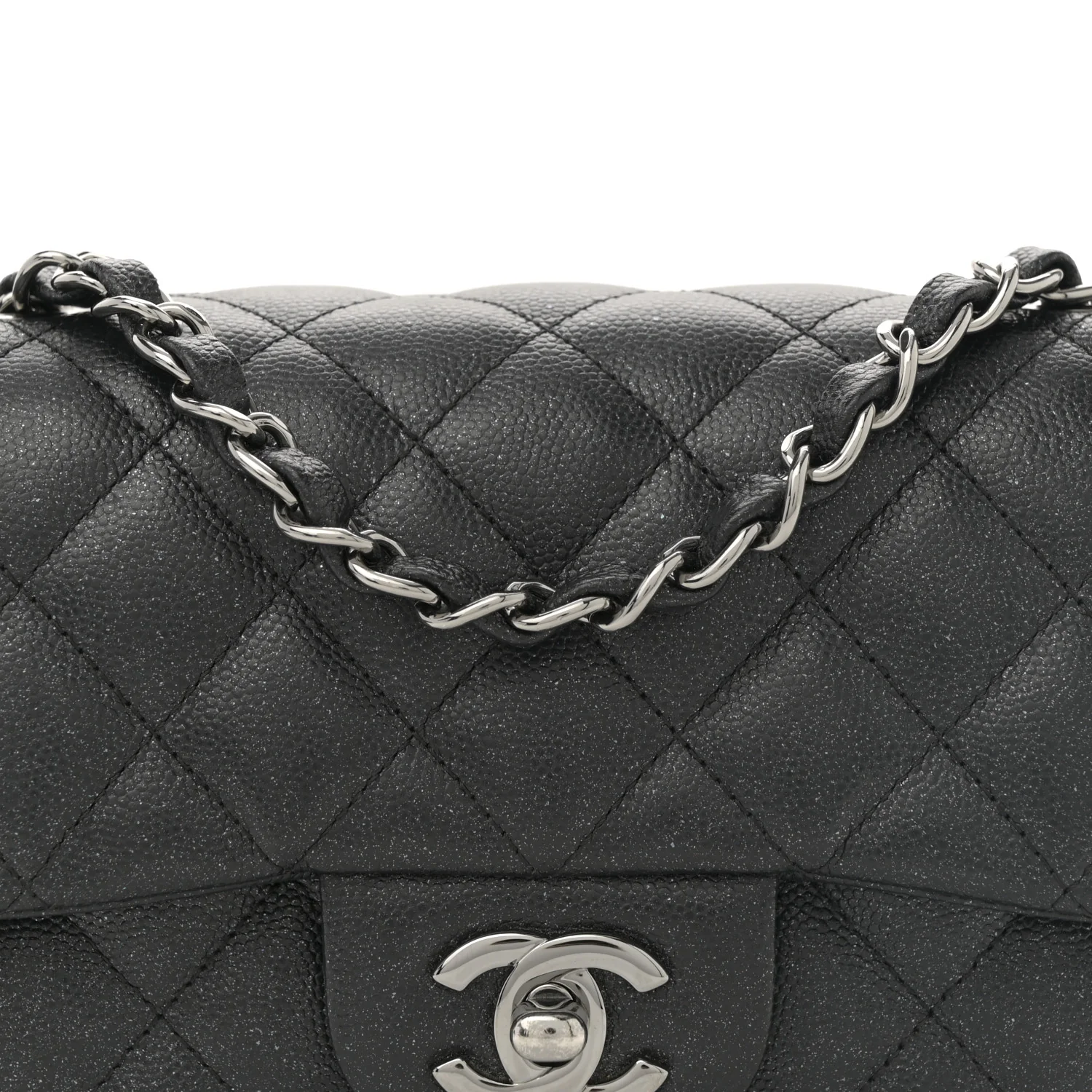Iridescent Caviar Quilted Mini Rectangular Flap Black