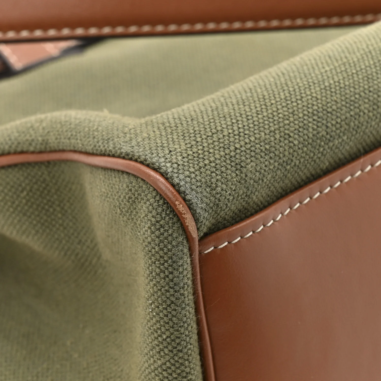 Canvas Calfskin Medium Soft 16 Top Handle Bag Khaki Tan