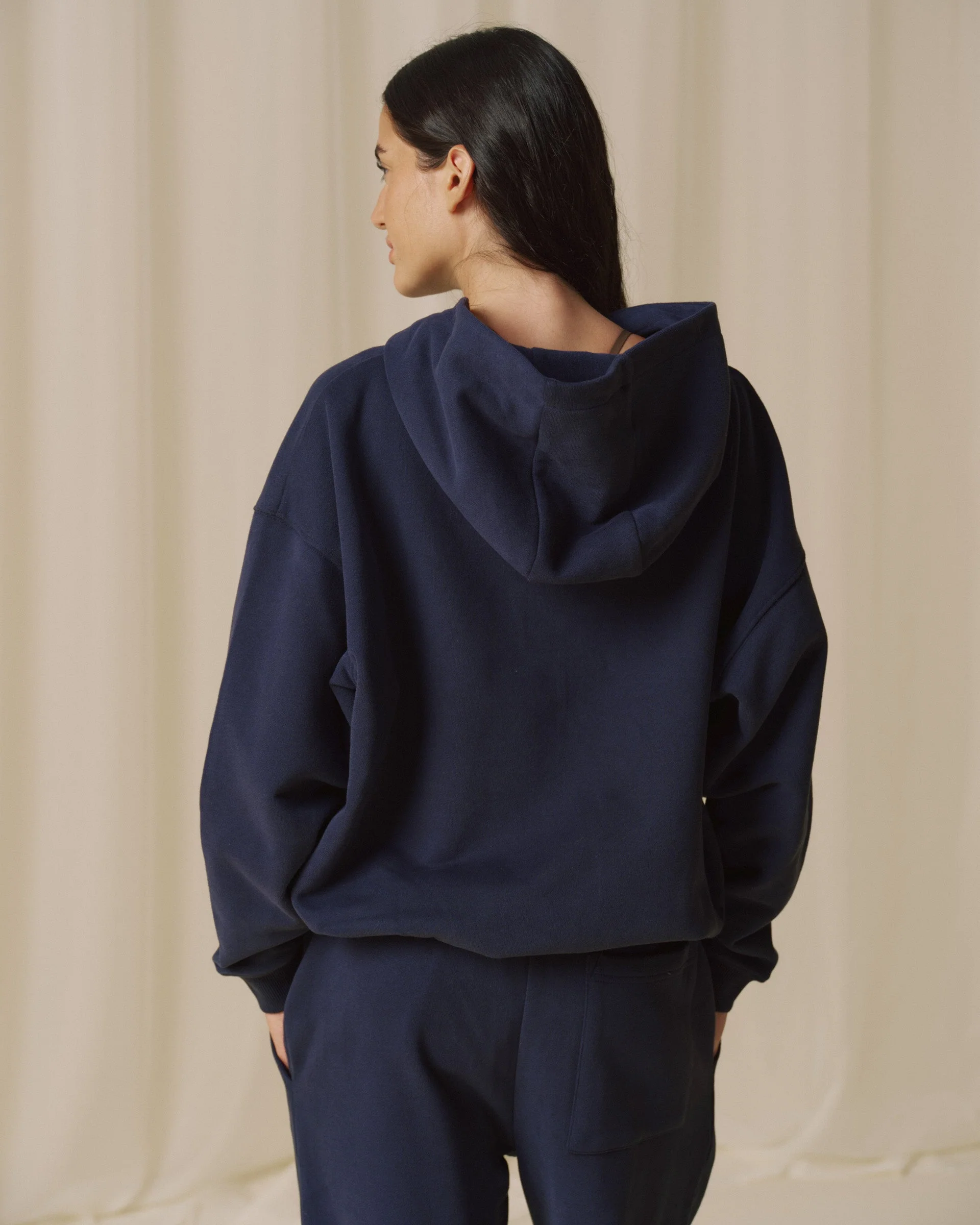 Varsity Zip Through Hoodie - Navy Blue