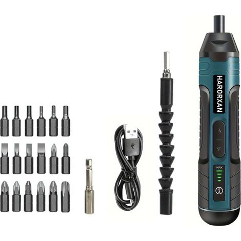 Tournevis électrique sans fil 21 en 1, tournevis rechargeable 3,6 V, tournevis sans fil à couple maximal de 5 N.m, couple à 4 vitesses, lumière LED, idéal pour une utilisation quotidienne et industrie — vue 1