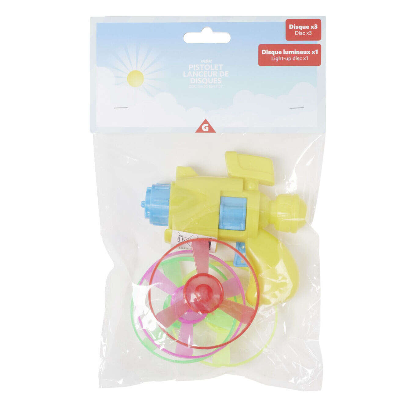 Pistolet lanceur avec 4 disques dont 1 lumineux Ø10,5xH11,5cm