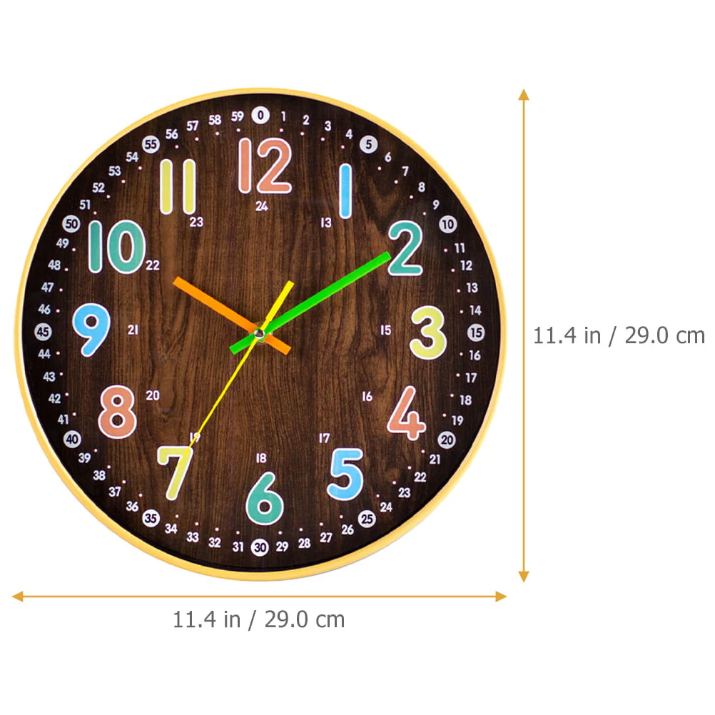 Kids Bedroom Wall Clock Simple Mute Wooden Clock Round Wall Decor Precise Wall Clock(11 42cm×11 42cm×1 77cm/Coffee) Image 2