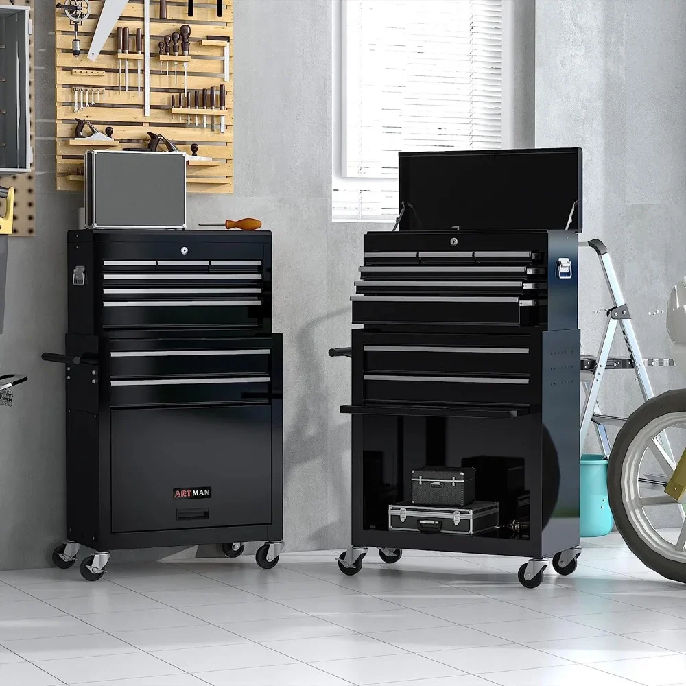 8-Drawer Tool Chest High Capacity Rolling Tool Chest with Wheels and Drawers Rolling Tool Box with Lock, Removable Tool Cabinet Storage for Warehouse Garage Workshop, Black