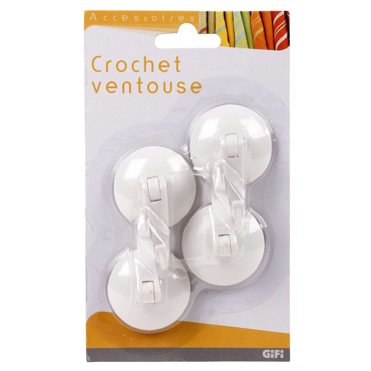 Crochet ventouse x4 blanc plastique
