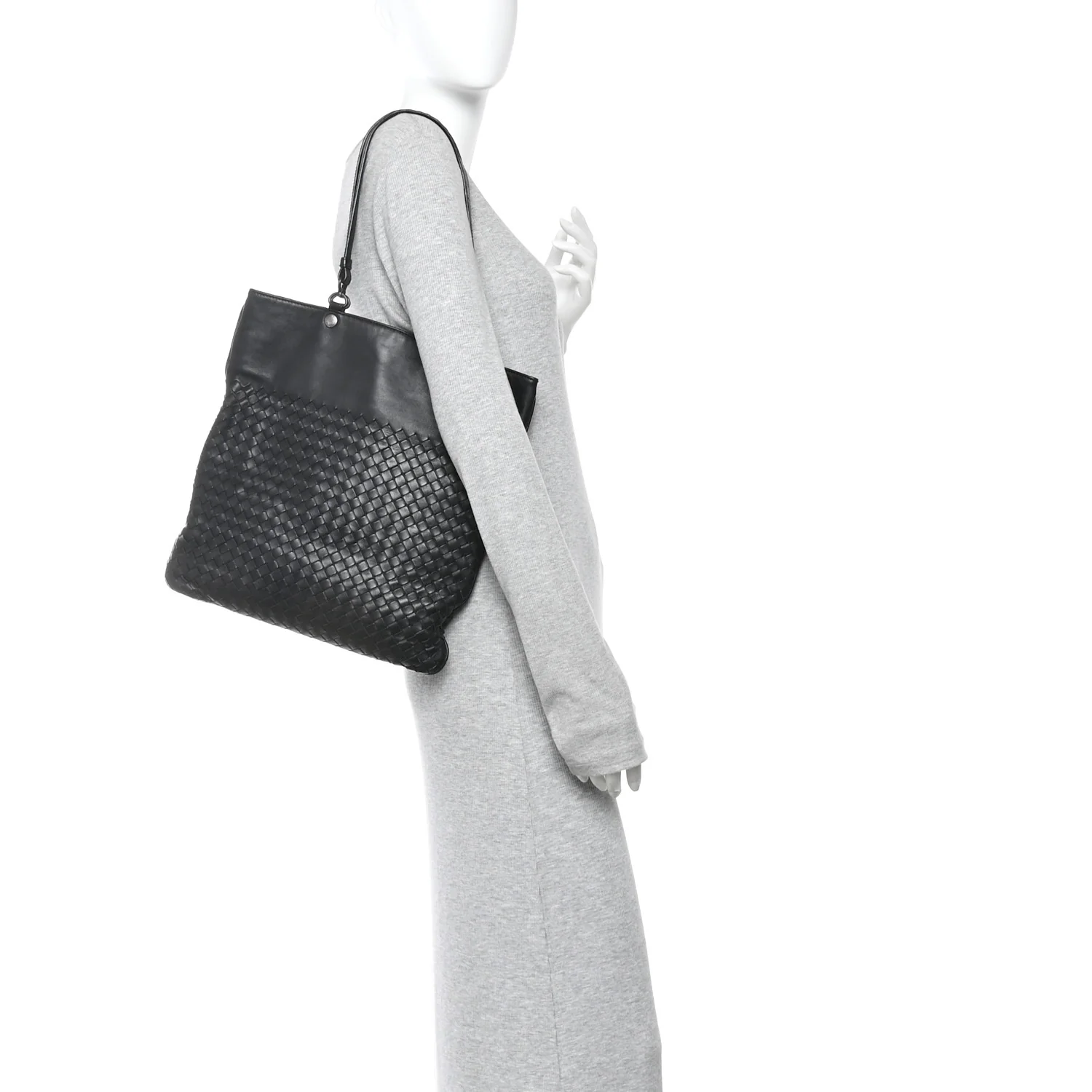 Nappa Intrecciato Flat Shoulder Bag Black