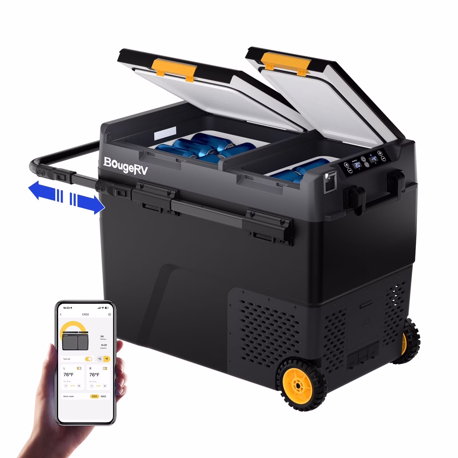 Car Refrigerator 61QT Dual Zone, 12 Volt Portable Freezer Fridge with Wheels, APP Control Compressor Refrigerator 12V/24V DC for RV Truck Vehicle Boat Outdoor Travel Camping Trip Use(61 Quart)