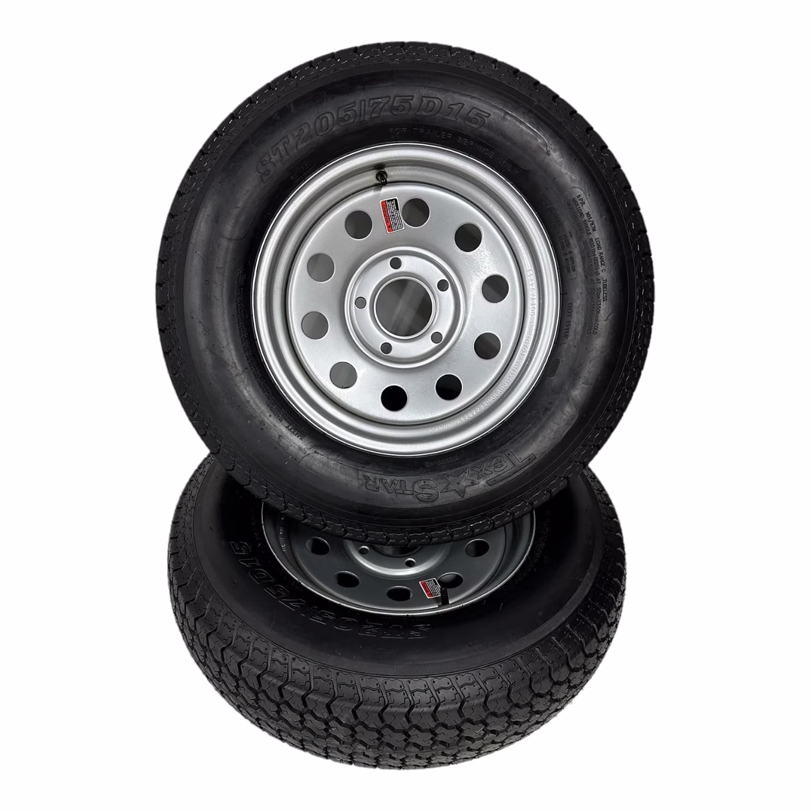 2-Pack Trail Tire on Rim ST205/75D15 LRC 6 Ply Bias 5 Lug Silver Modular Wheel 5X5" Bolt Pattern