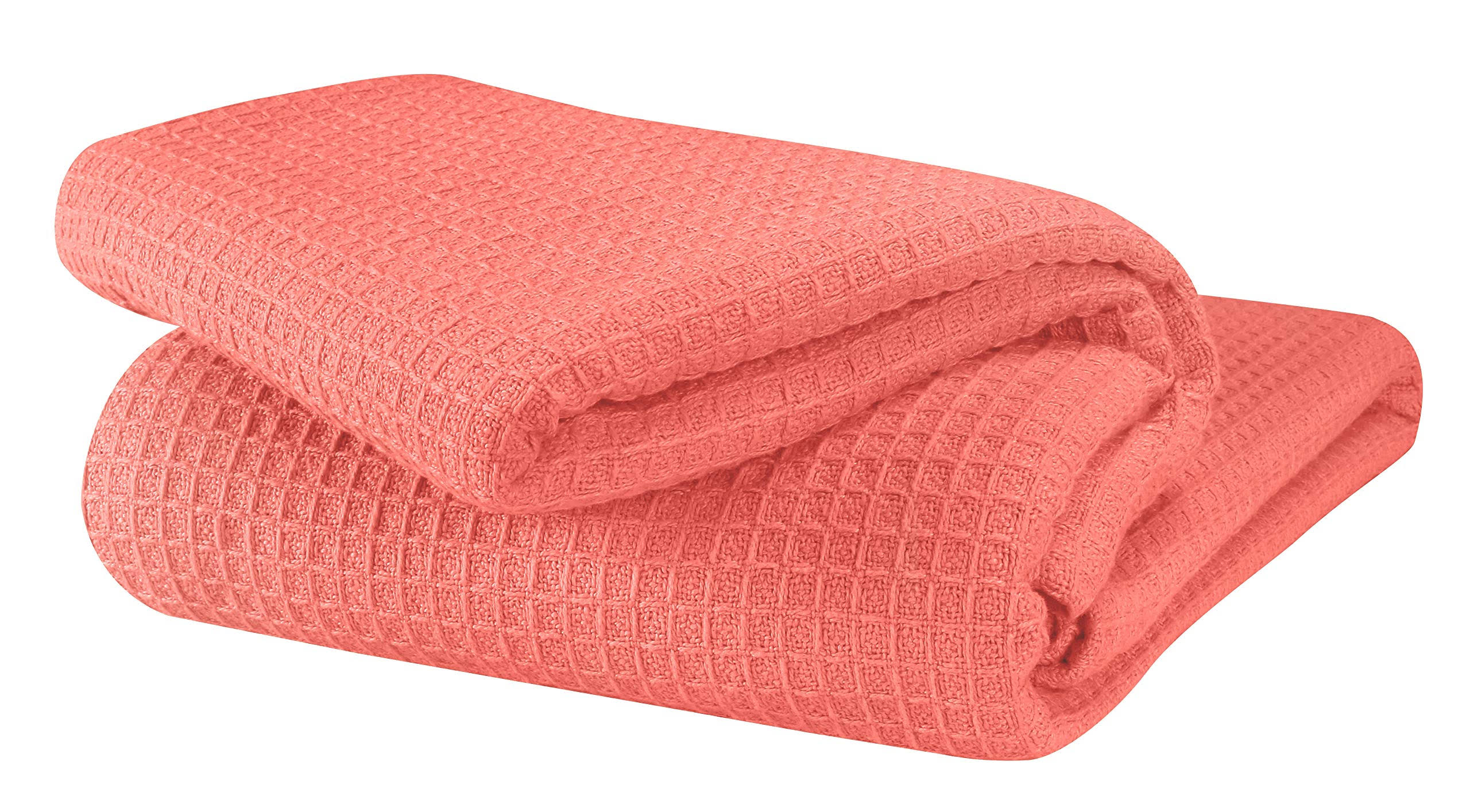 Glamburg 100% Cotton Thermal Blanket, Breathable Bed Blanket King size, Soft Waffle Blanket, King Blanket, All Season Cotton Blanket, Coral