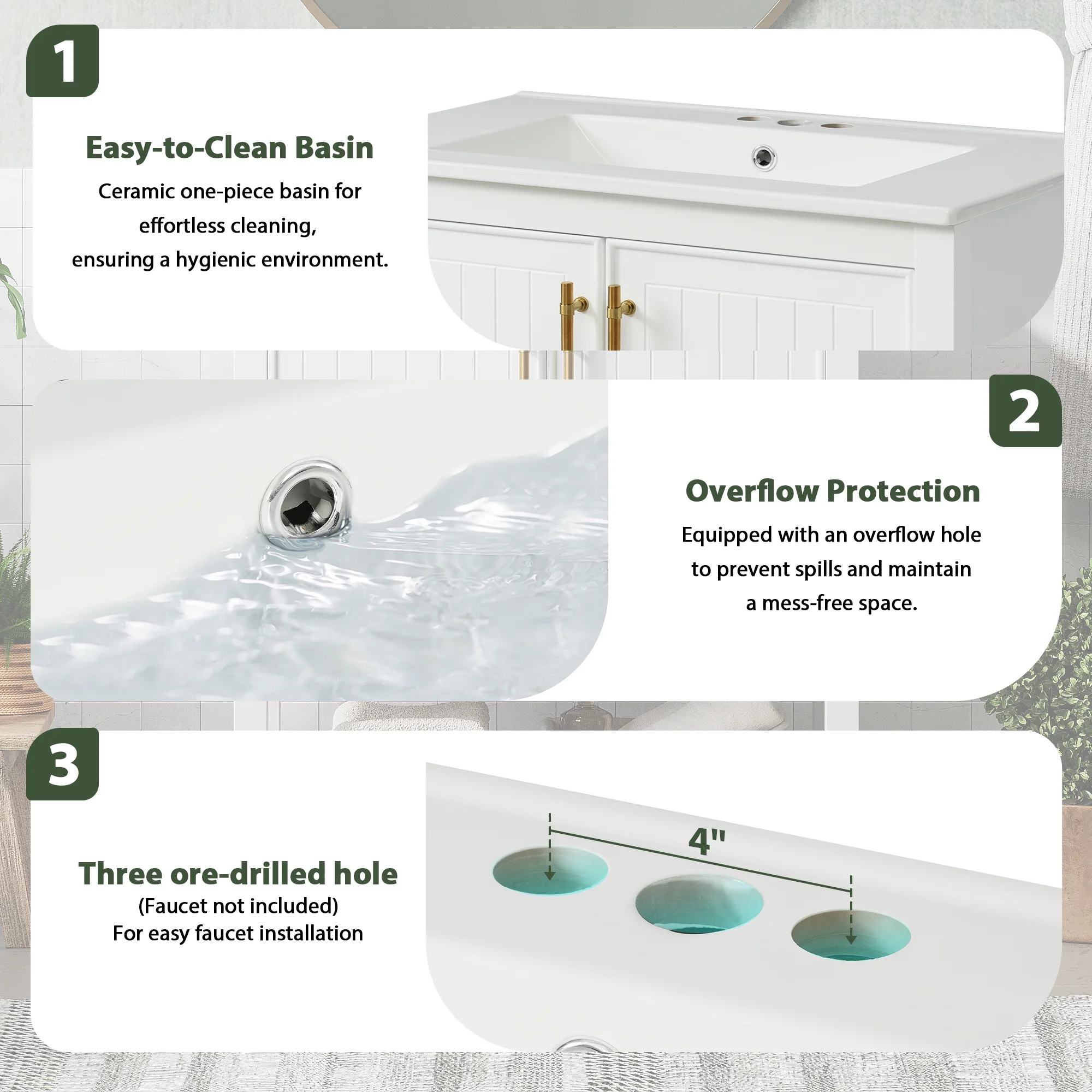 30-Inch White Bathroom Vanity with Ceramic Sink and Versatile Storage Ideal for Small Bathrooms, White(White) - Image 5