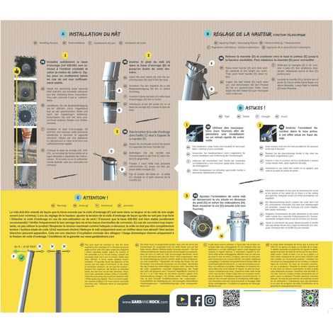 Kit Mat voile d'ombrage 4x3m – Mât en aluminium anodisé – Base d'ancrage amovible – Pour installation facile et durable – Gard&Rock