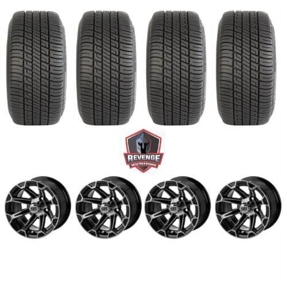 12" Machined Black Golf Cart Wheels and Tires Combo (205/30 12) Set of 4 Image 2