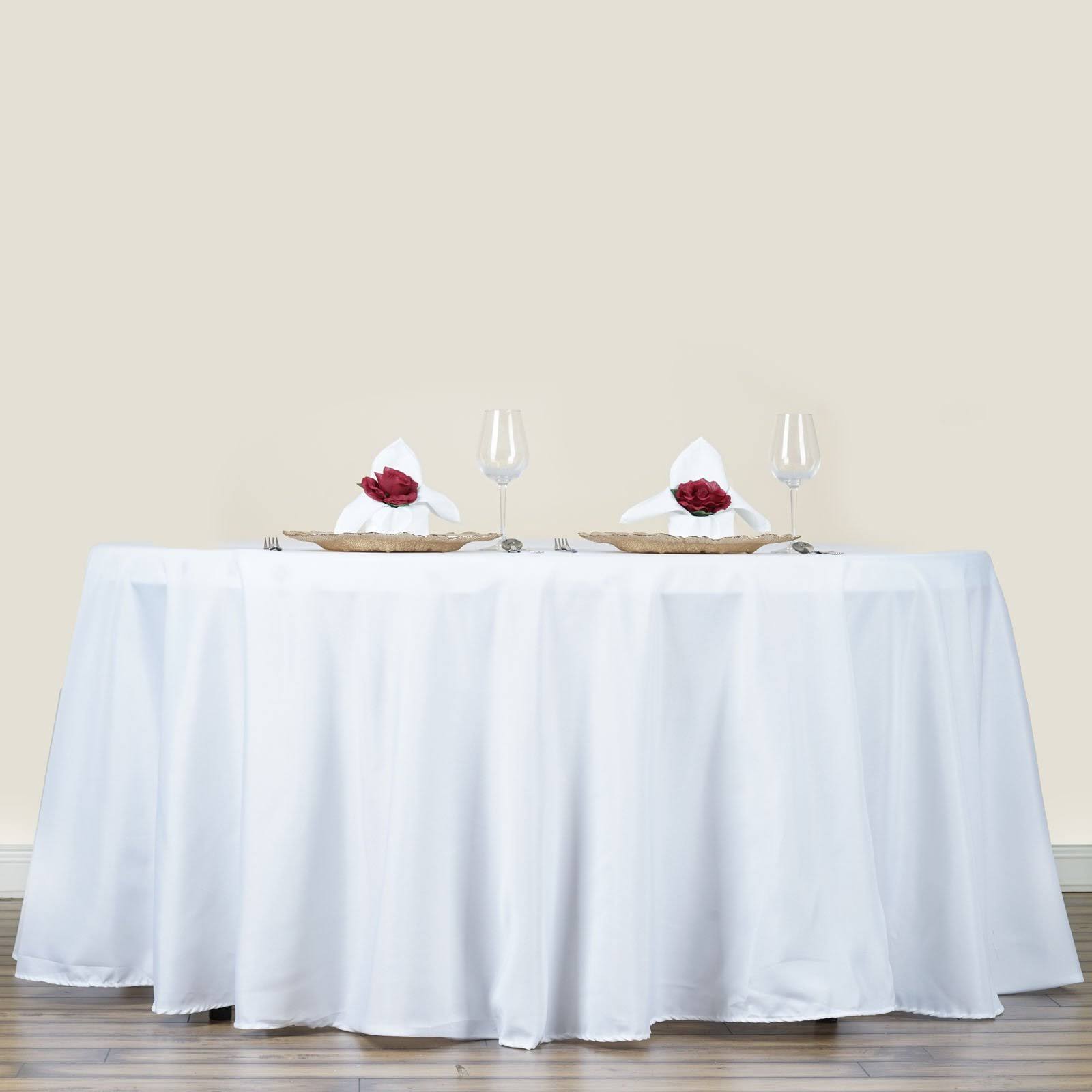 Tableclothsfactory 70 inch White Round Tablecloth - Linens Polyester Table Cloth, Stain and Wrinkle Resistant Washable Table Cover for Wedding,