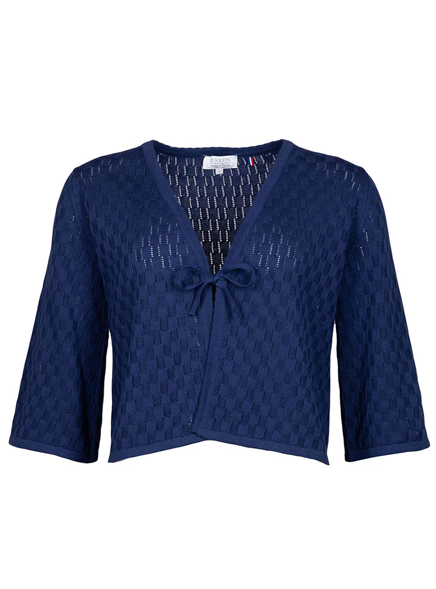 Gilet femme ajouré en coton bleu marine