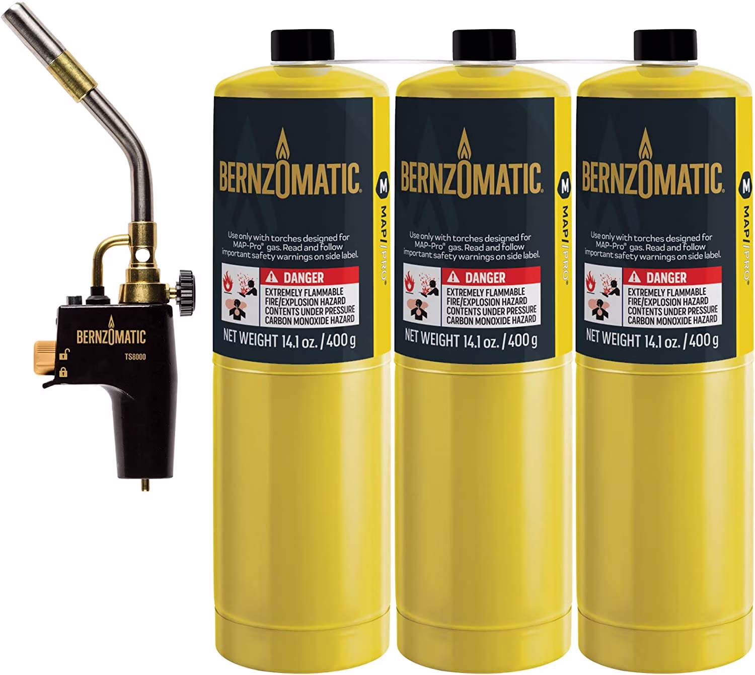 Bernzomatic Map Pro Gas Cylinder 3 - Pack with Max Performance Torch TS8000