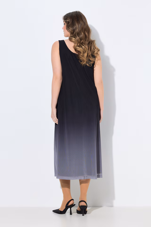 Sleeveless A-line color gradient mesh dress