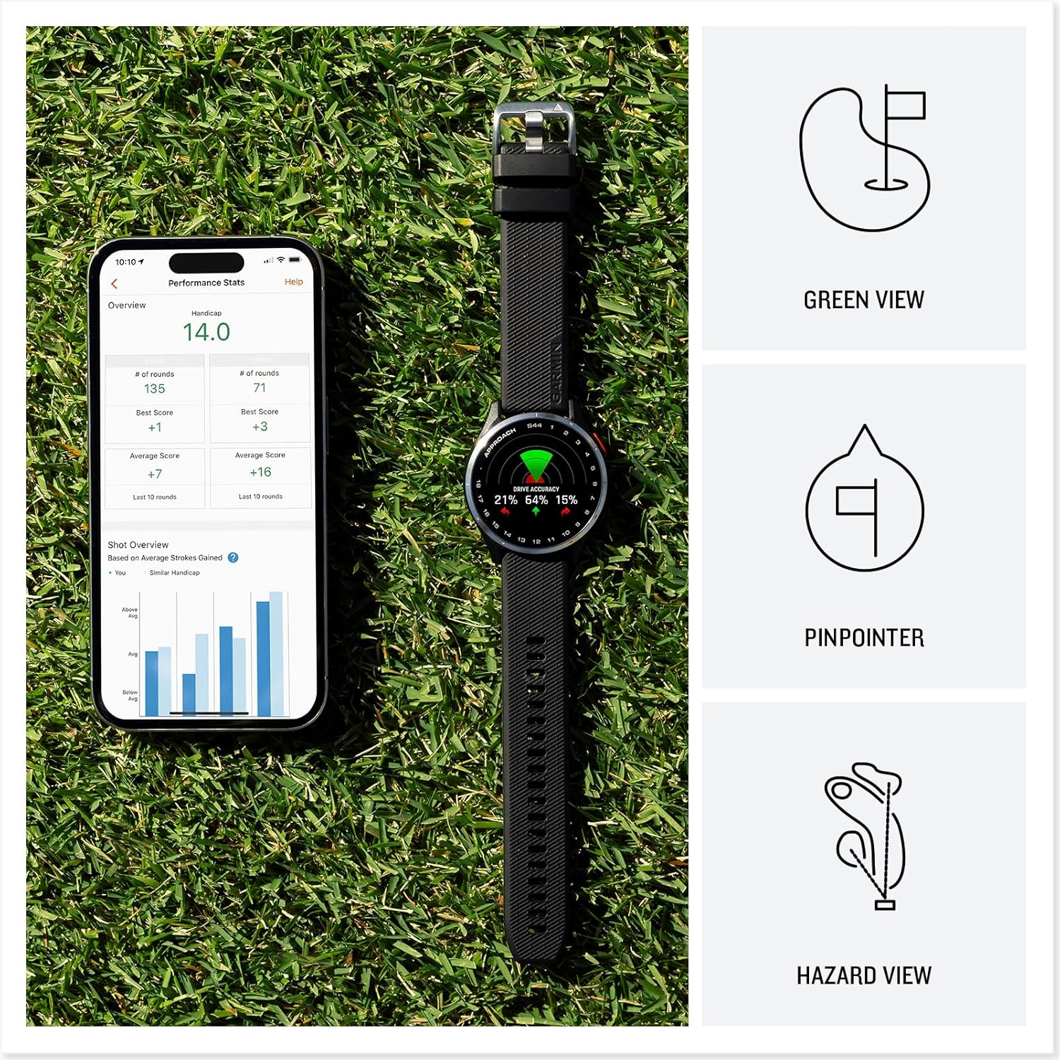 Garmin Approach® S44  Essential Golf GPS Smartwatch  AMOLED Display  On-Course Features  Silver Aluminum Bezel with Black Silicone Band