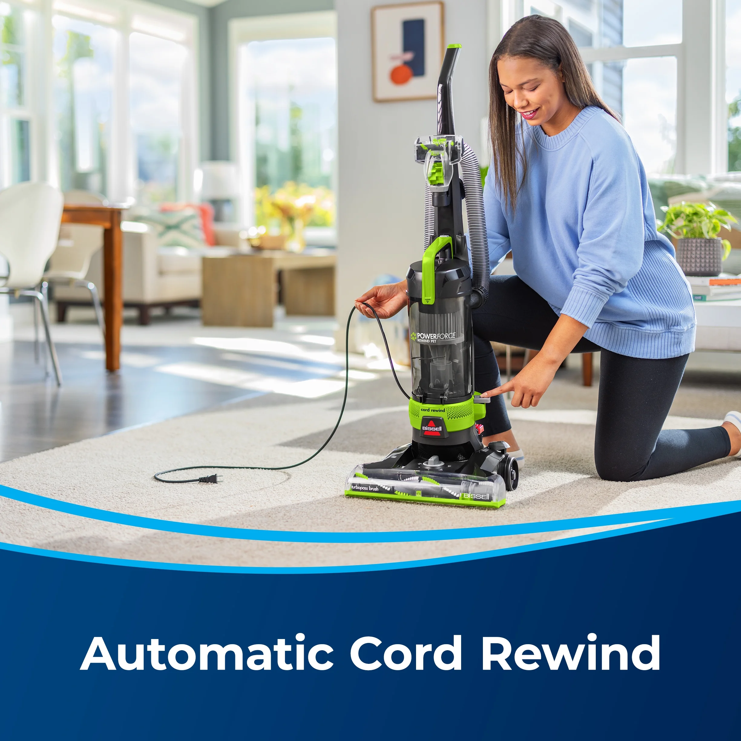 PowerForce Helix Turbo Rewind Pet, Upright Vacuum, Pet Friendly, Automatic Cord Rewind, Powerful Pet Hair Pickup, Extra-Wide Cleaning Path, 3333, Black Green - Image 4