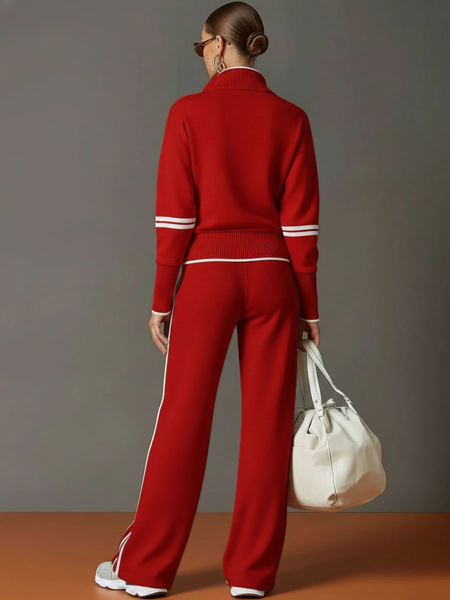 Ensemble sweat à demi-fermeture éclair et pantalon à jambes larges