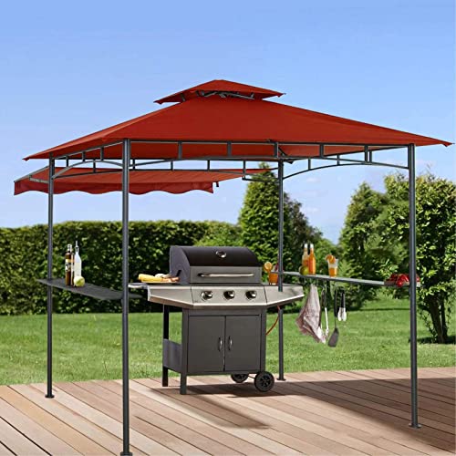Double Tiered Grill Gazebo 11X 5. Outdoor BBQ Patio Canopy Tent with Stretchable Side Awning
