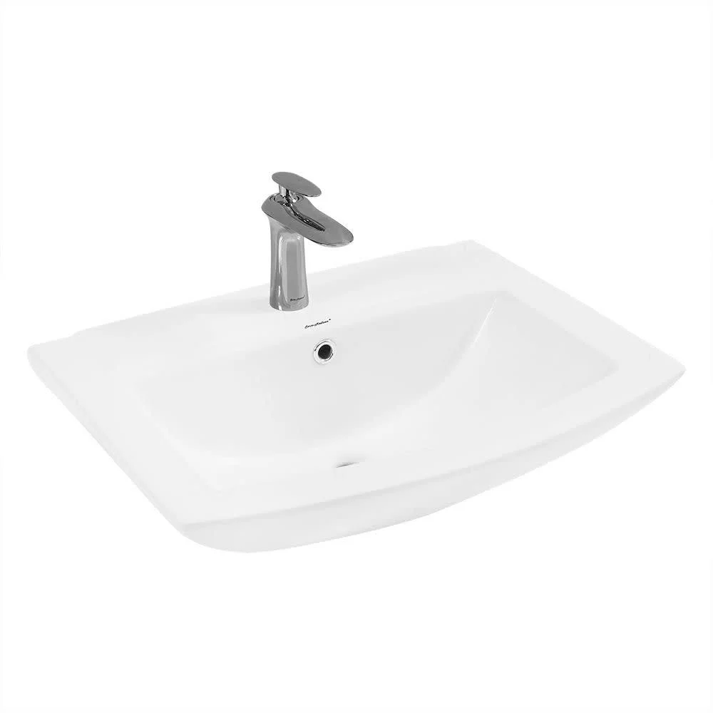 Pedestal Bathroom Sink Square Single Faucet Hole(White) - Image 7