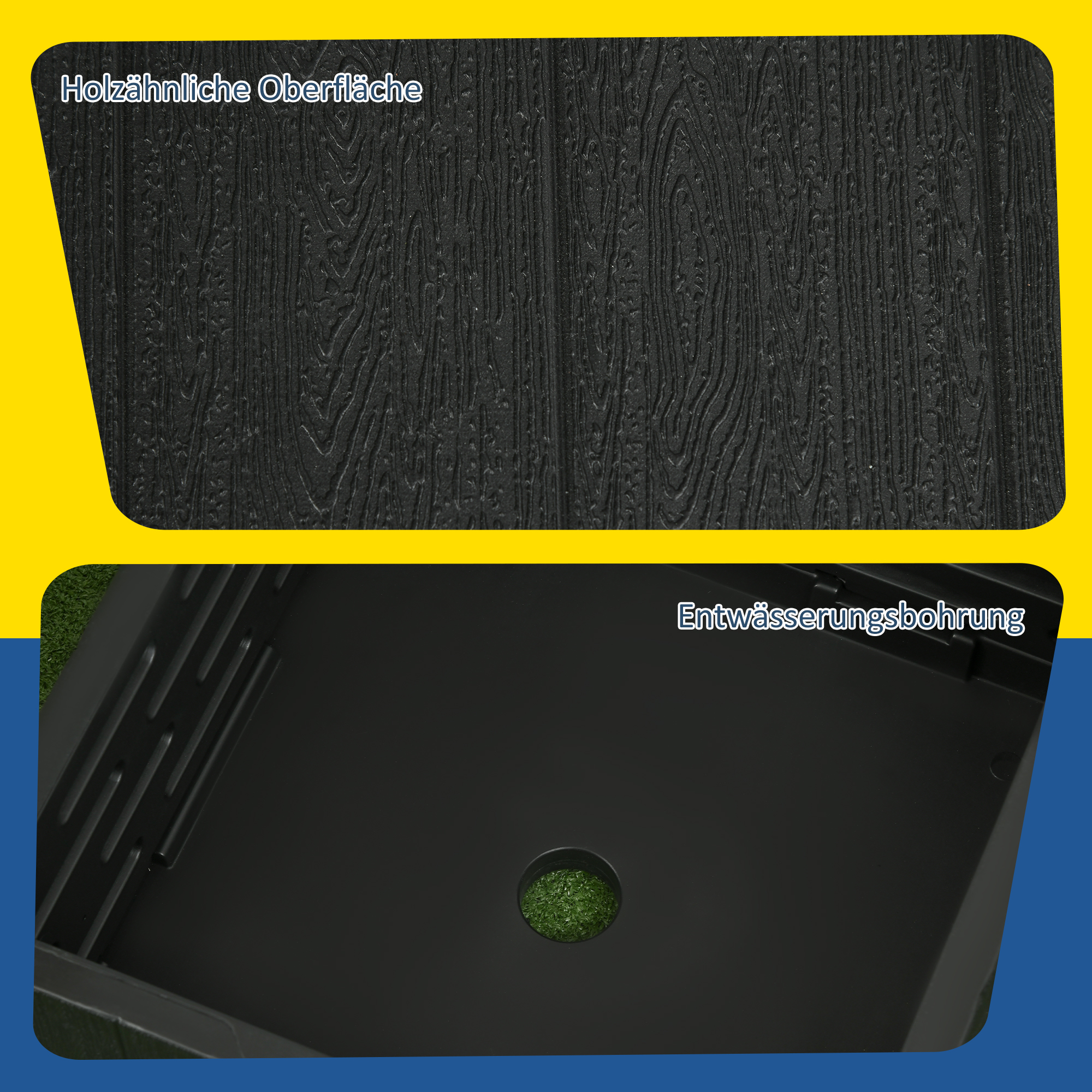 Outsunny 3-in-1 Parasolvoet, Bijzettafel, Bloembak, tot 80 kg zand, weerbestendig, Zwart