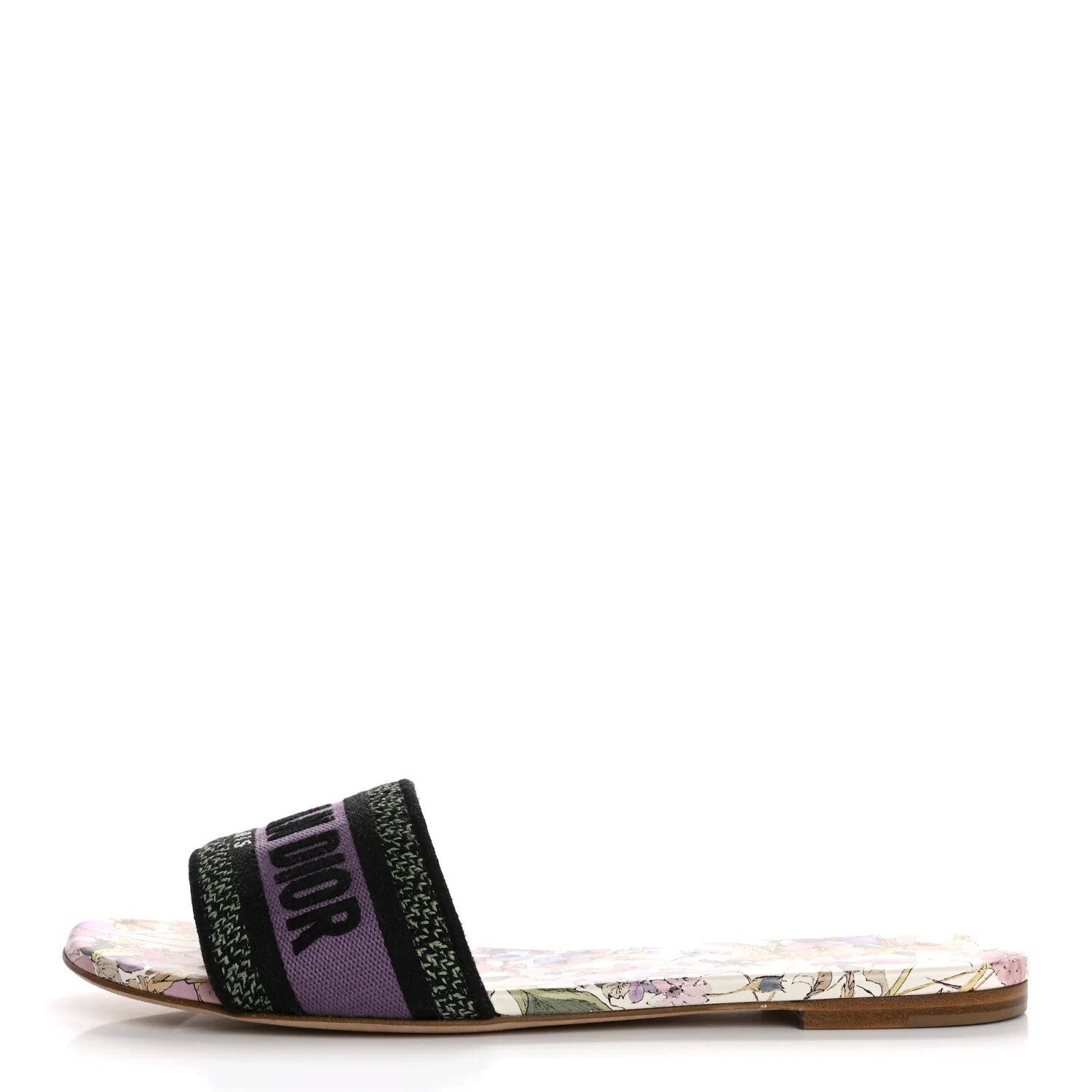 Canvas Embroidered 4 Saisons Dway Flat Slide Sandals 41 Lilac